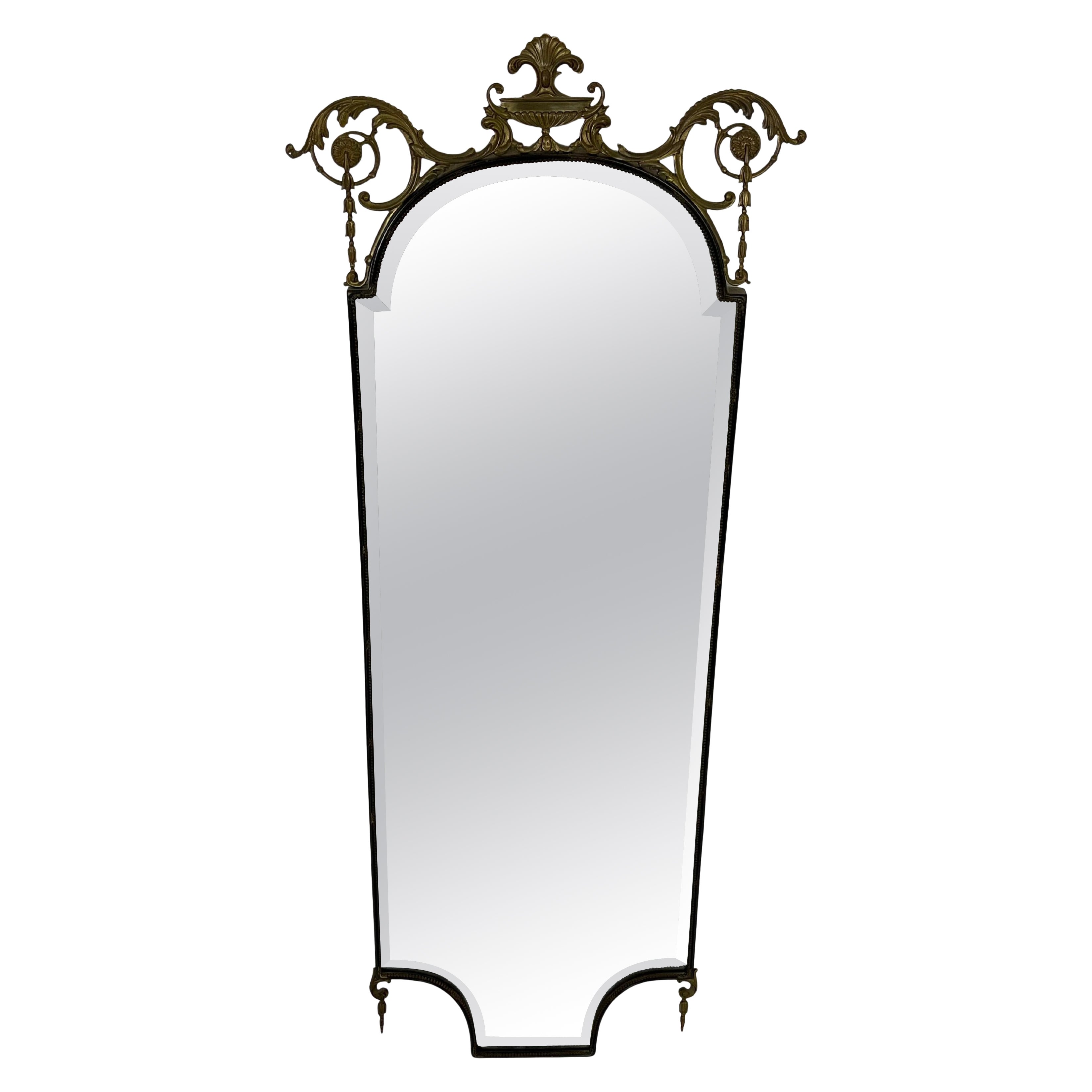 Narrow and Long Italian  Brass Wall Mirror, 1930s