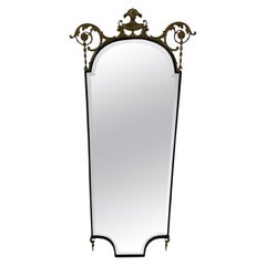 Narrow and Long Italian  Brass Wall Mirror, 1930s