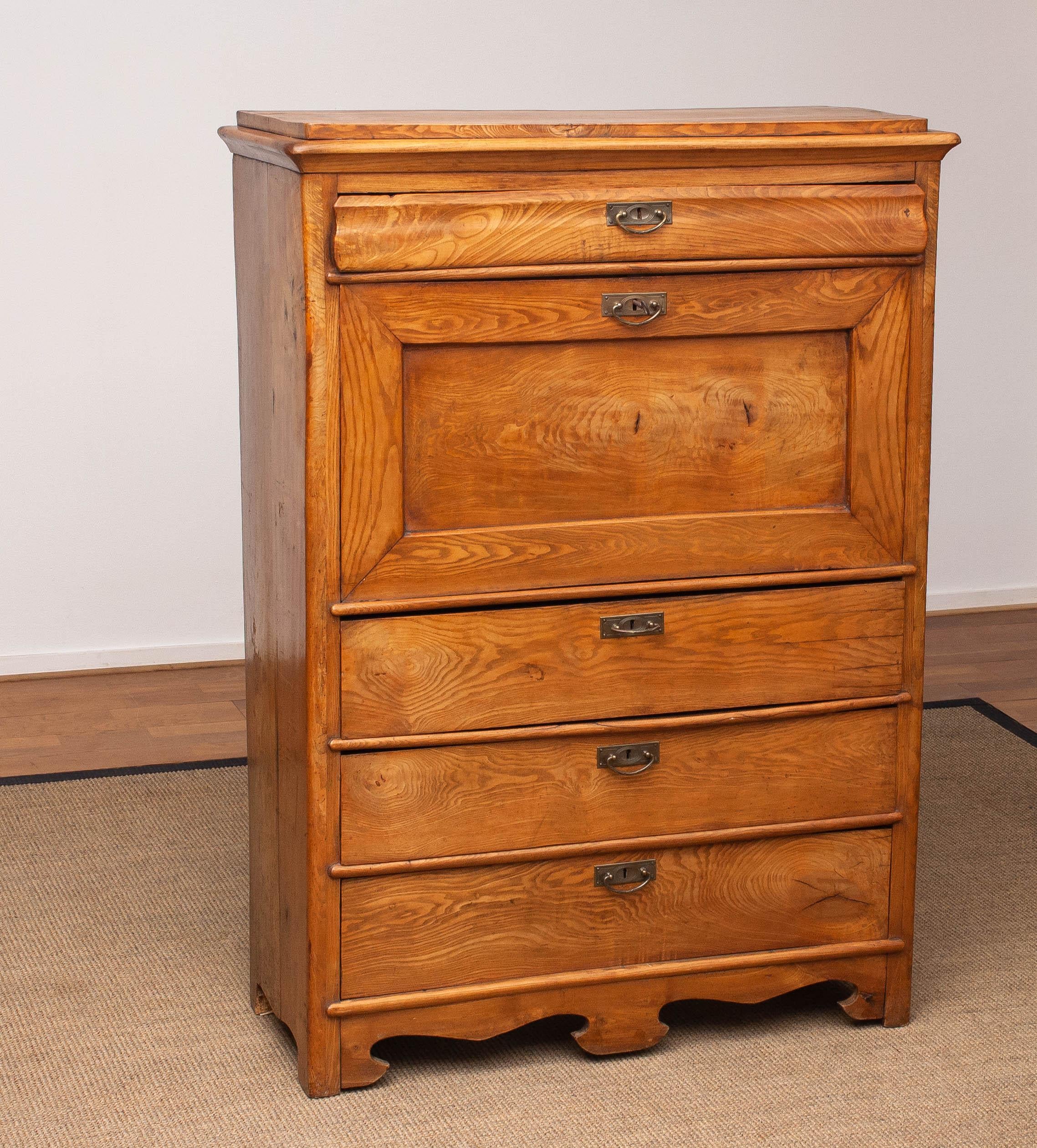 Narrow Antique Biedermeier Secretaire In Pine Sweden Late 19th Century 6