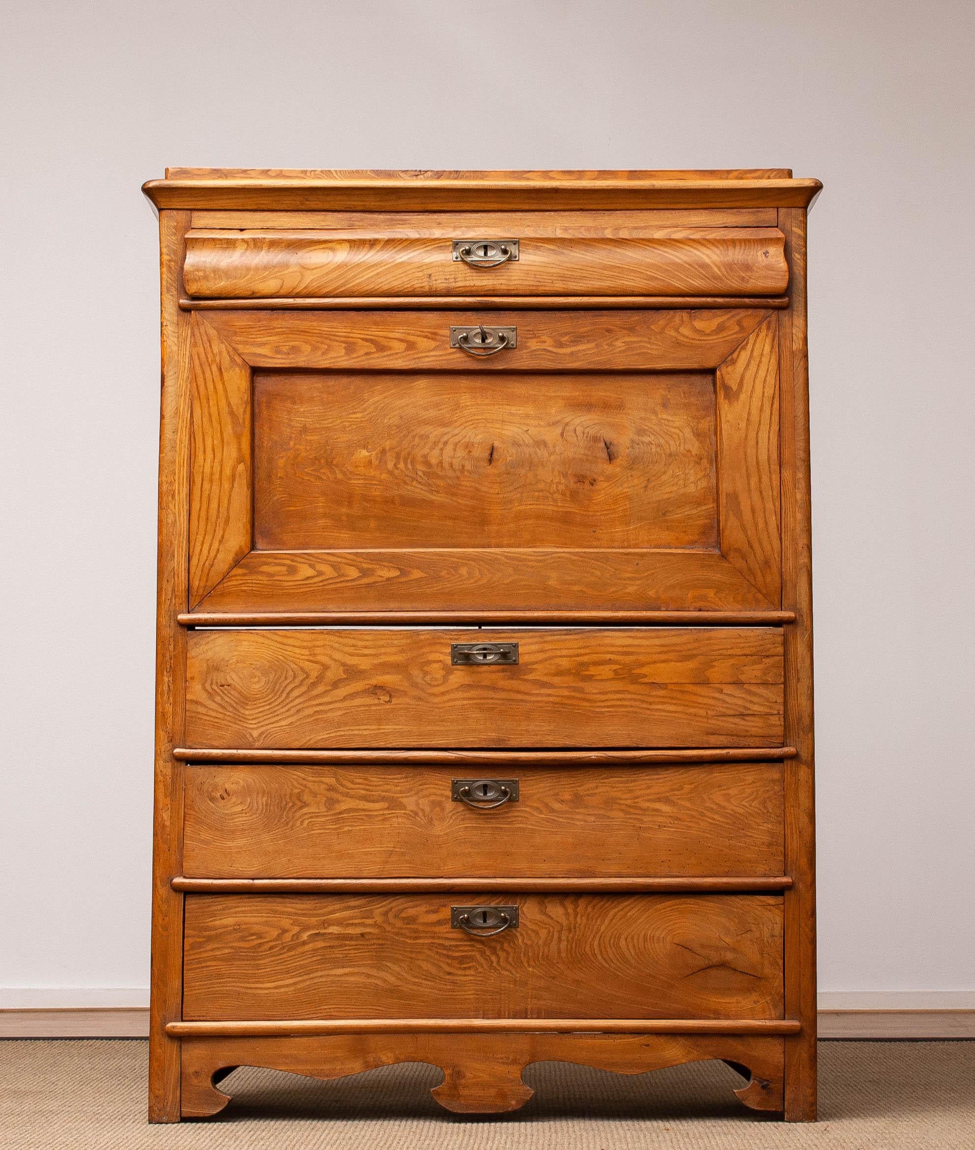 Narrow Antique Biedermeier Secretaire In Pine Sweden Late 19th Century 7