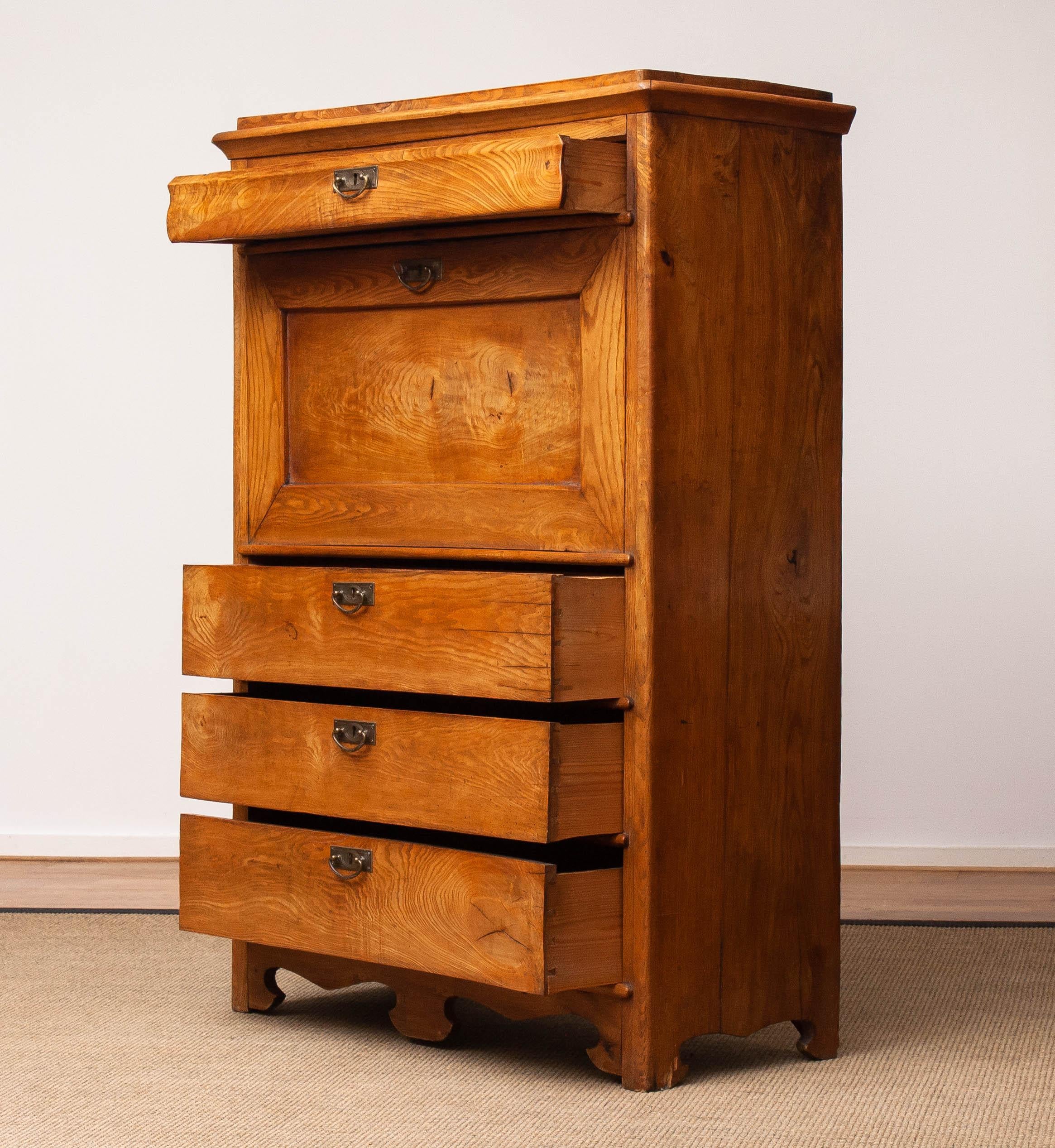 Narrow Antique Biedermeier Secretaire In Pine Sweden Late 19th Century 8