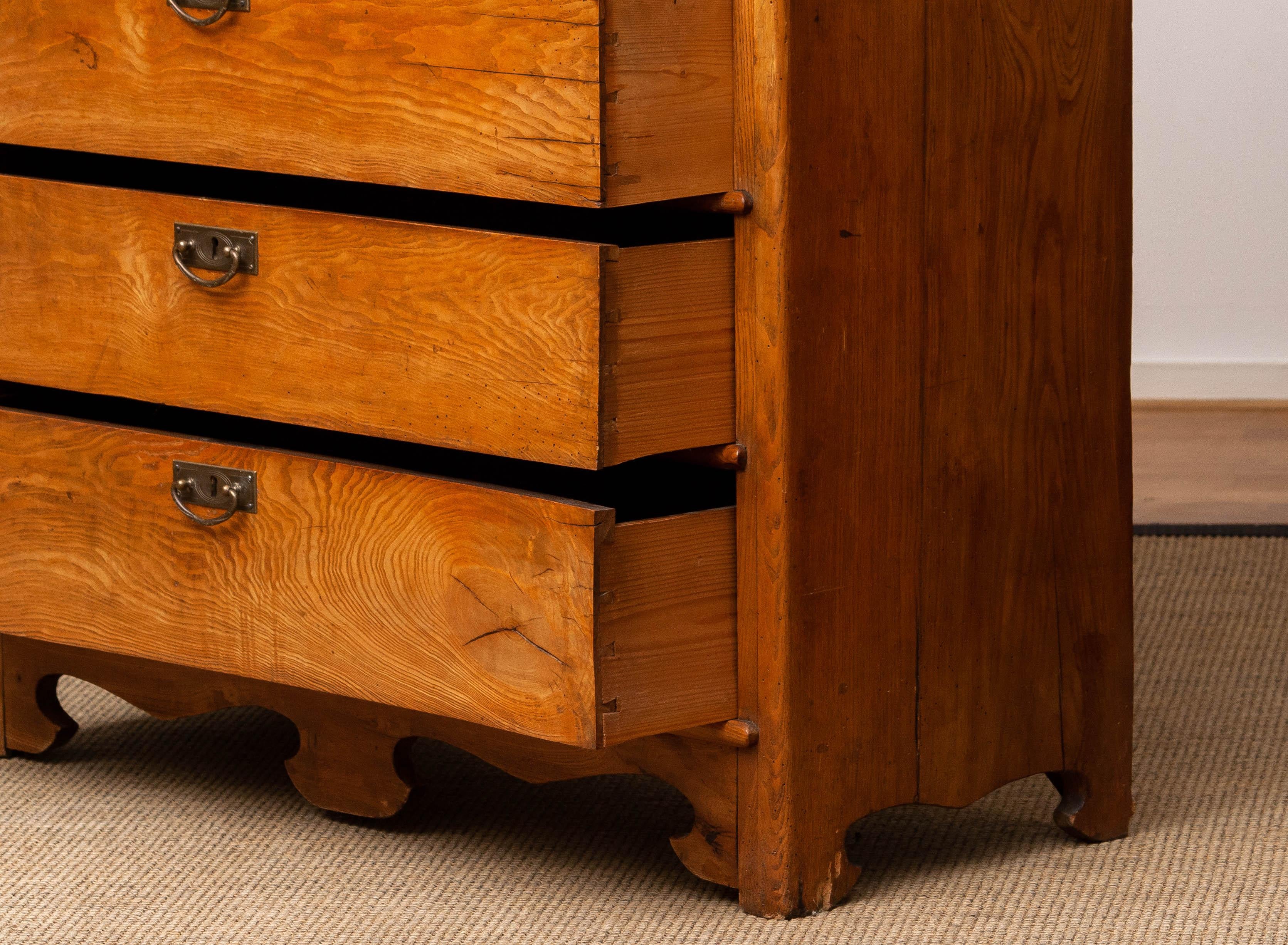 Narrow Antique Biedermeier Secretaire In Pine Sweden Late 19th Century 9