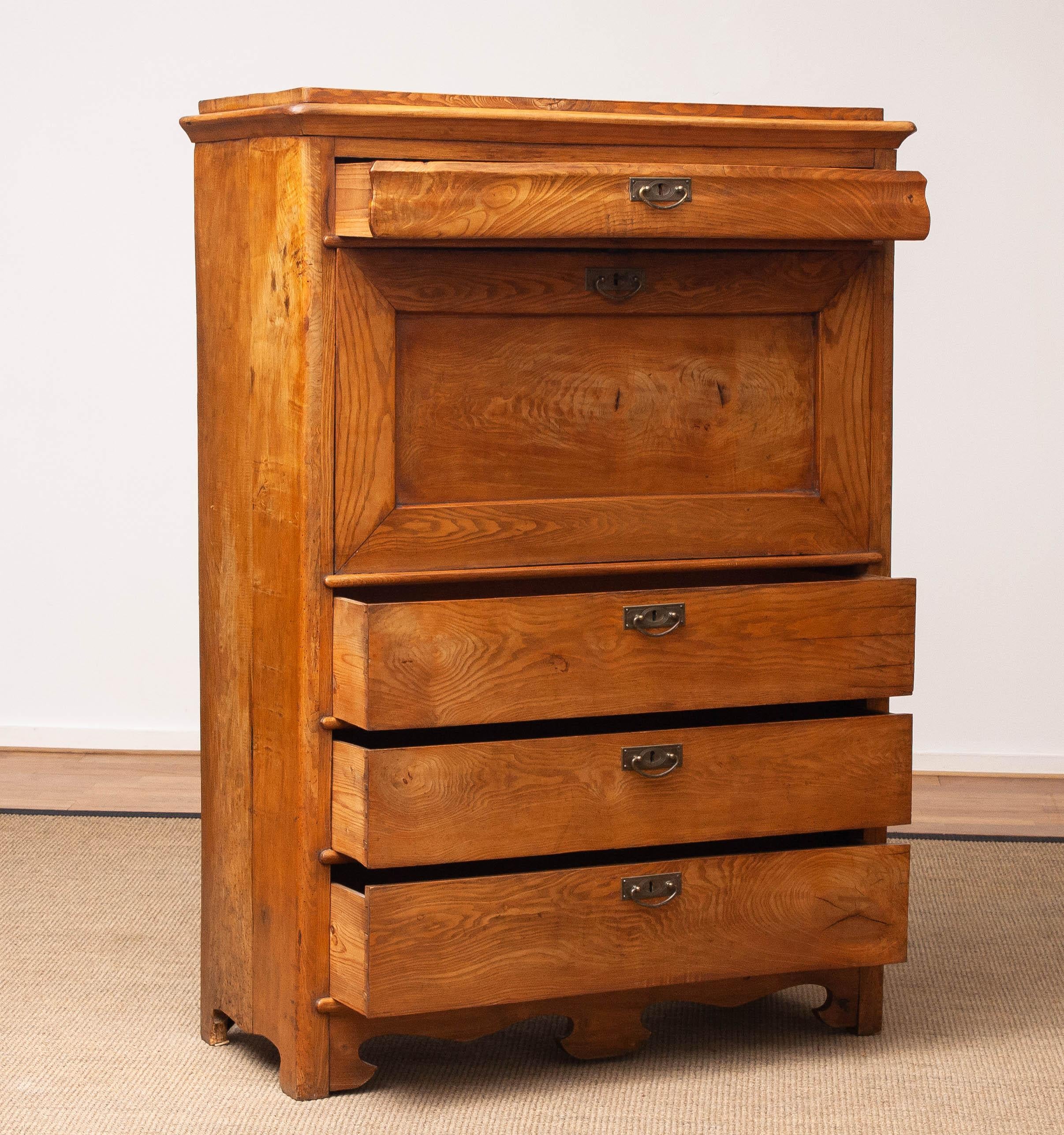 Narrow Antique Biedermeier Secretaire In Pine Sweden Late 19th Century 11