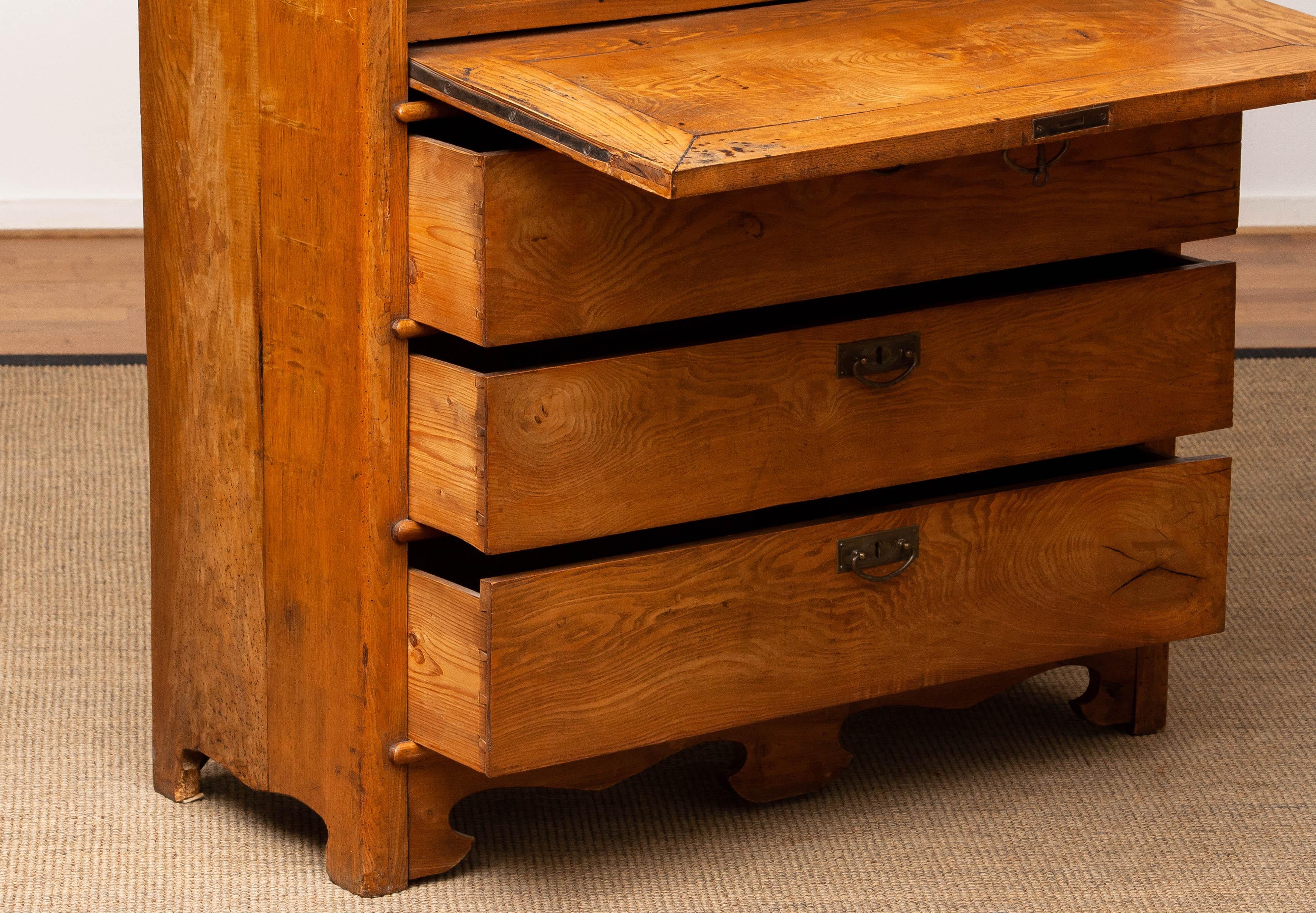 Narrow Antique Biedermeier Secretaire In Pine Sweden Late 19th Century 13