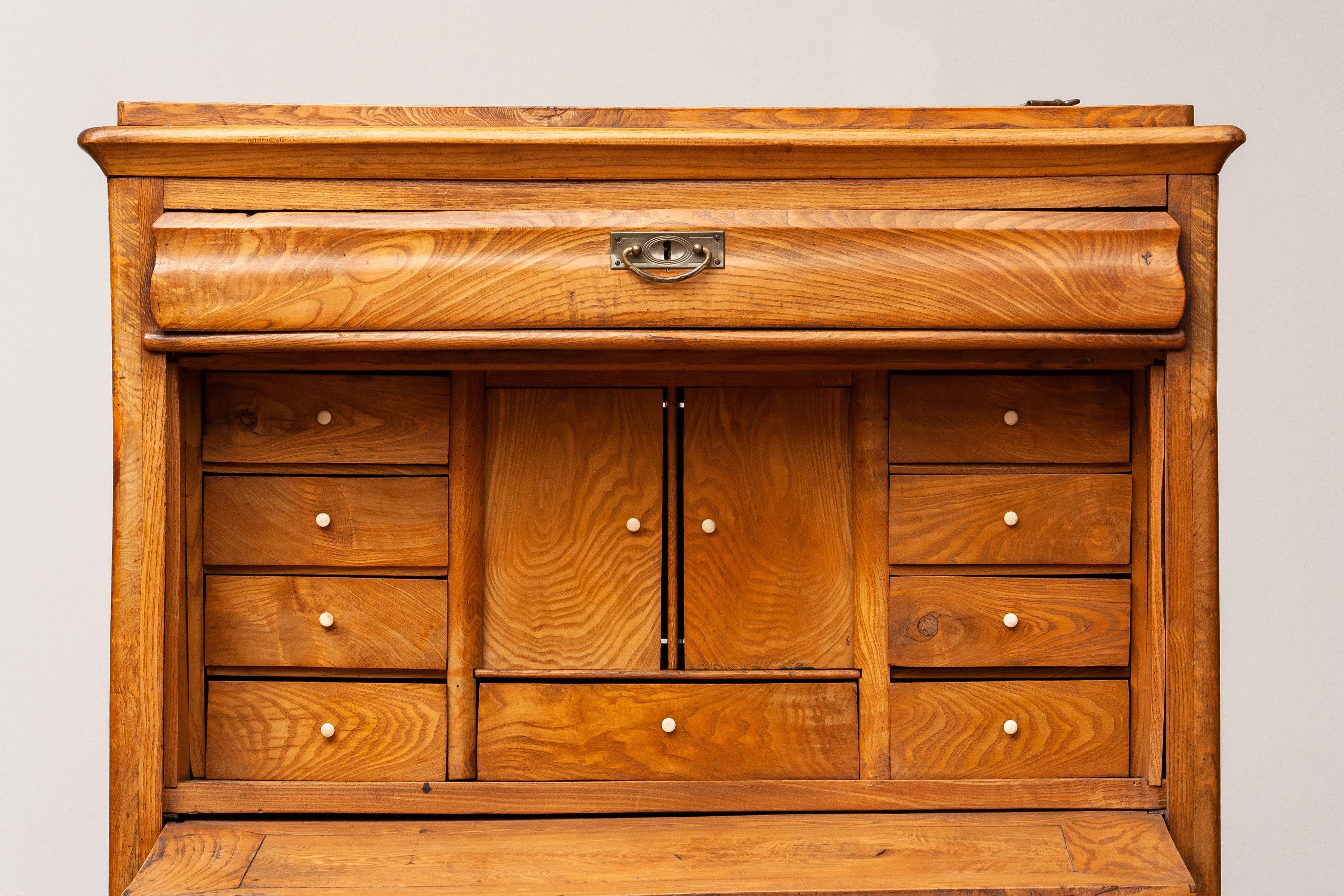 Narrow Antique Biedermeier Secretaire In Pine Sweden Late 19th Century In Good Condition In Silvolde, Gelderland