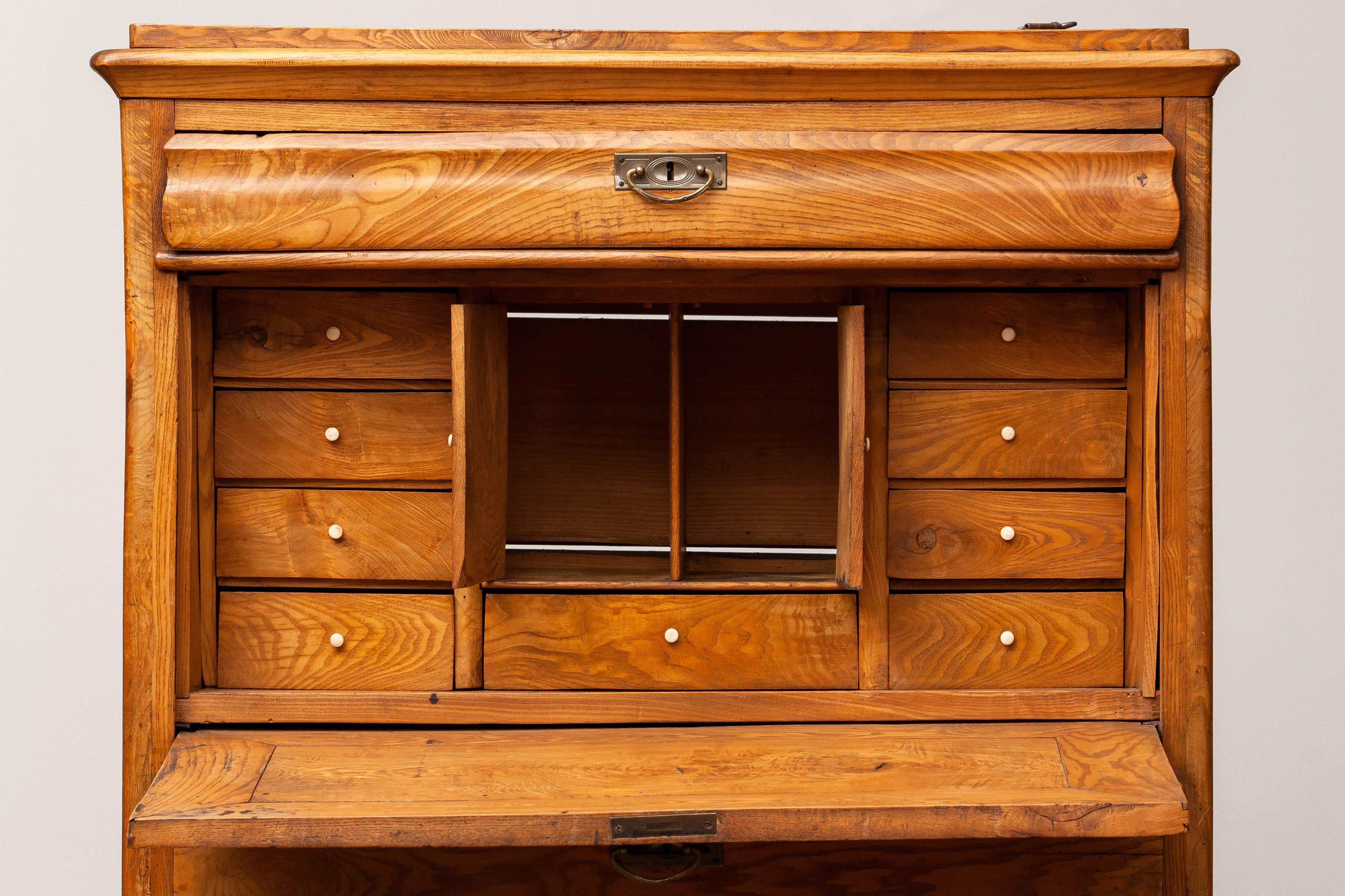 Narrow Antique Biedermeier Secretaire In Pine Sweden Late 19th Century 1