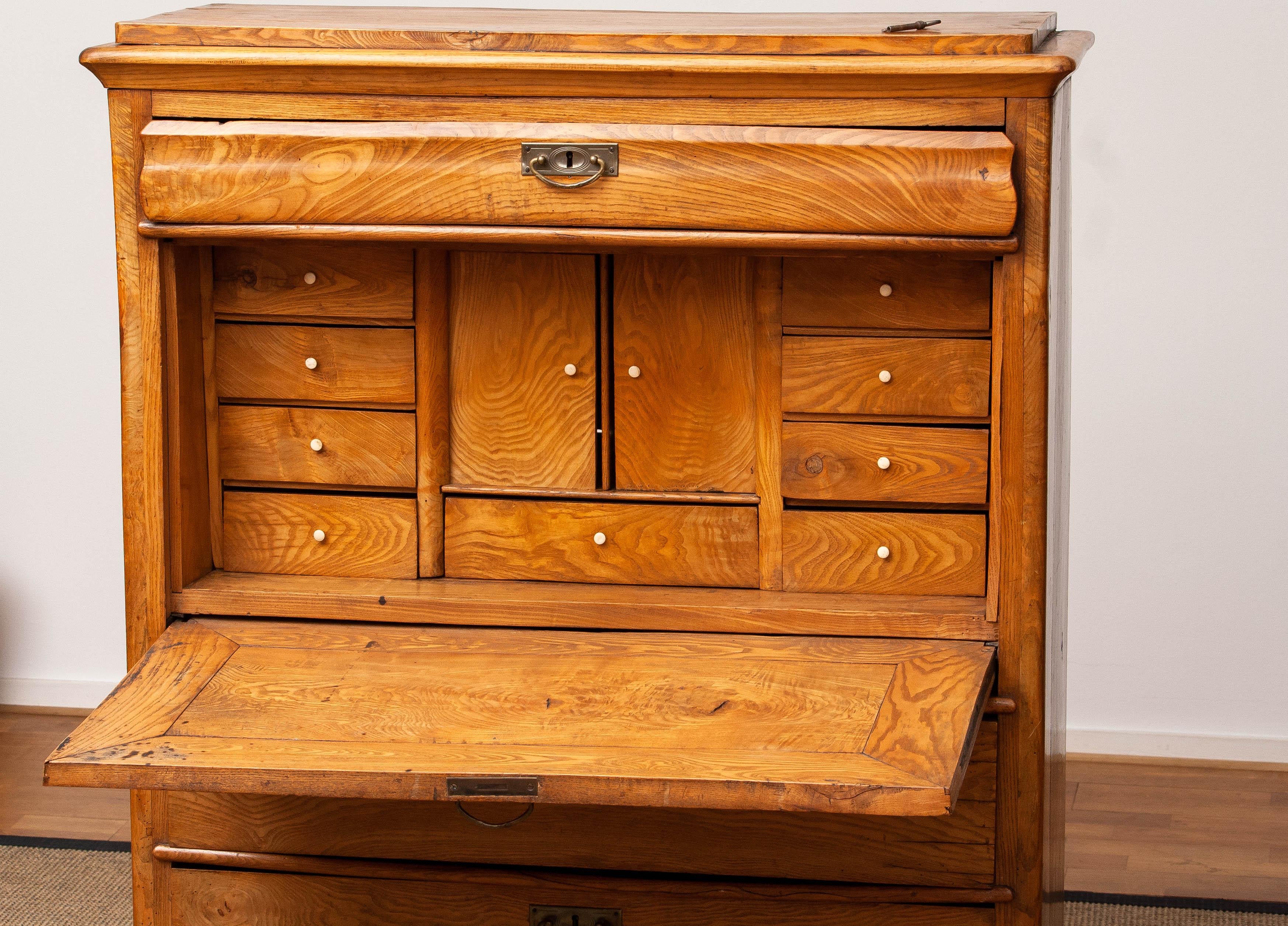 Narrow Antique Biedermeier Secretaire In Pine Sweden Late 19th Century 2