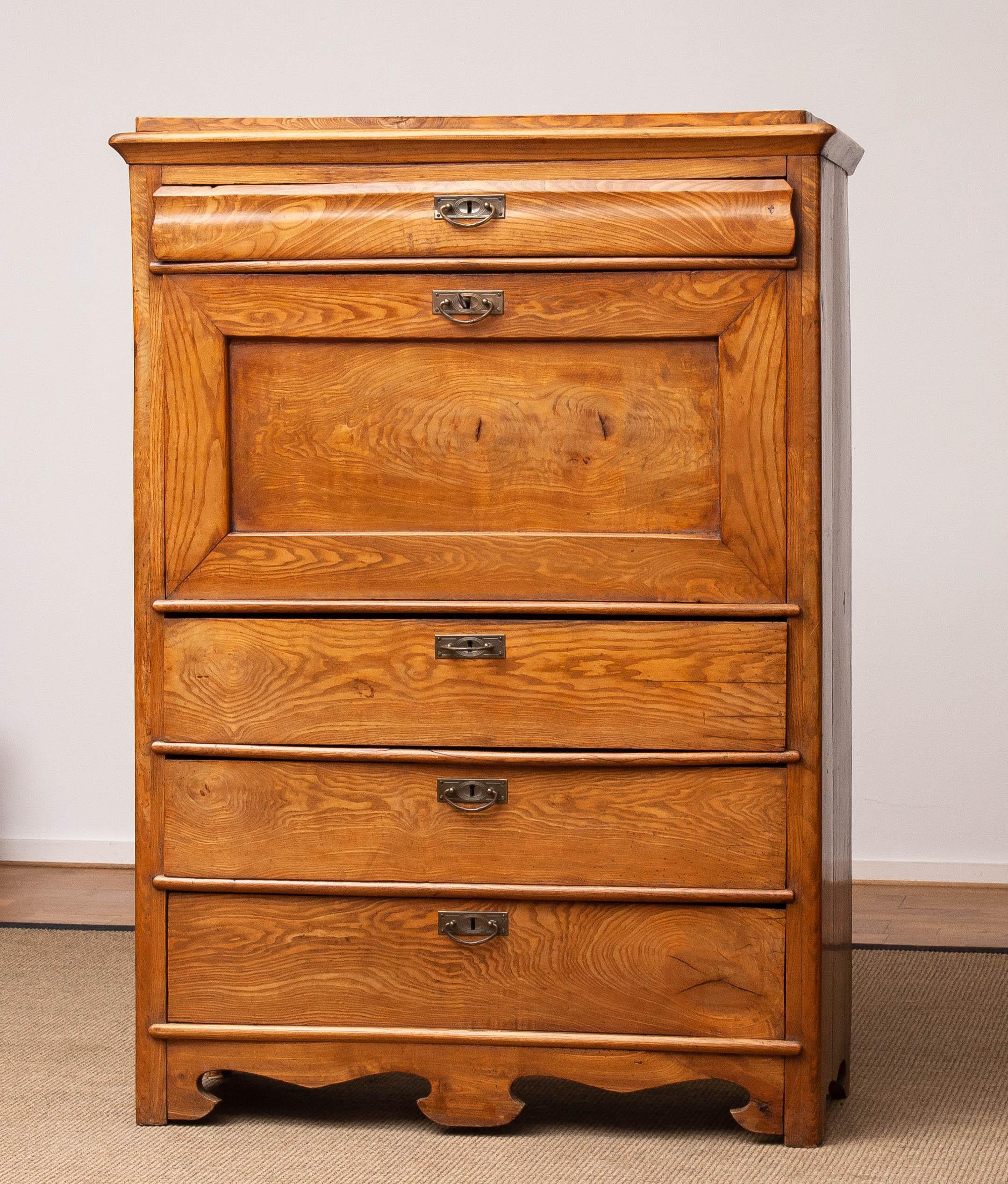 Narrow Antique Biedermeier Secretaire In Pine Sweden Late 19th Century 5