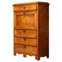 Narrow Antique Biedermeier Secretaire In Pine Sweden Late 19th Century
