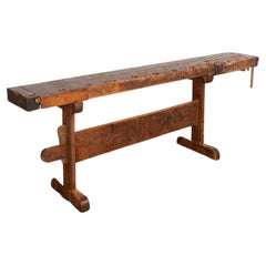 Narrow Antique Carpenter's Workbench Rustic Console Table