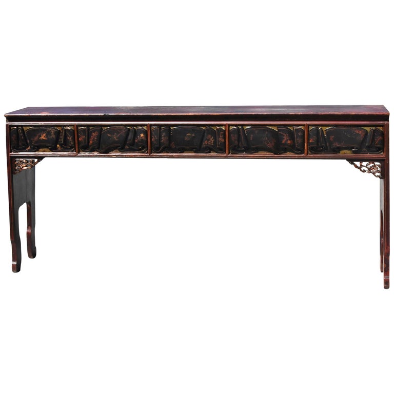 Long Narrow Antique Console Table 7' with 5 Drawers at 1stDibs