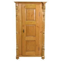 Narrow Antique European Pine Single-Door Cupboard/Armoire with Interior Shelving