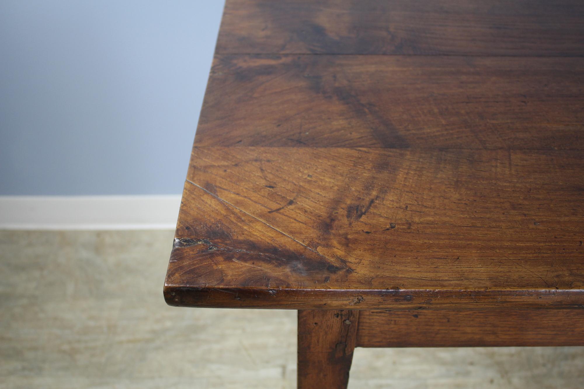 Narrow Antique Farm Table with Chestnut Top and Oak Base 3