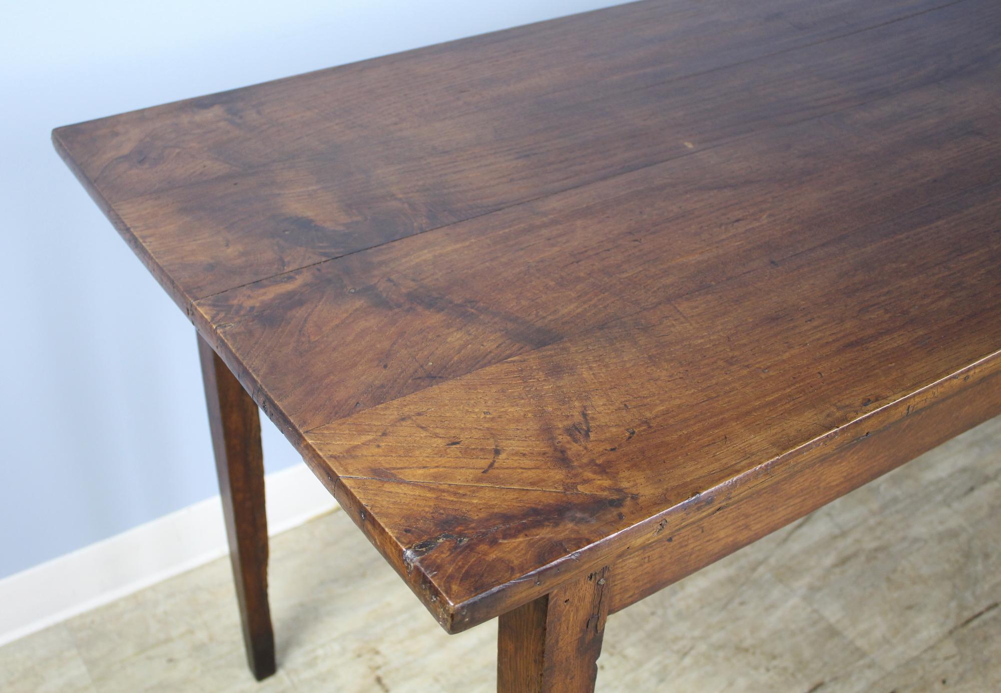 Narrow Antique Farm Table with Chestnut Top and Oak Base In Good Condition In Port Chester, NY