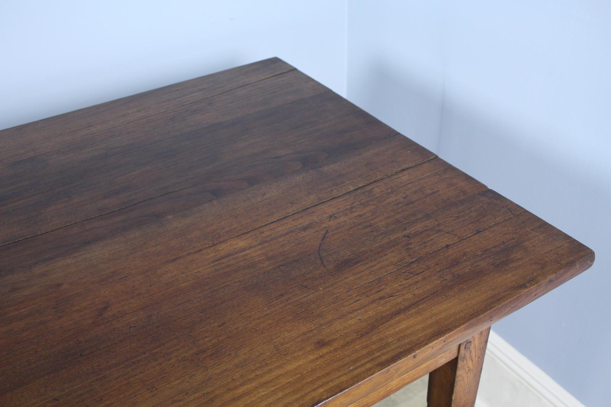 Narrow Antique Farm Table with Chestnut Top and Oak Base 1