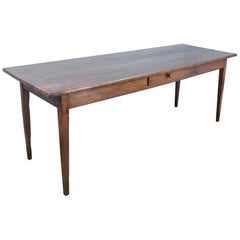 Narrow Antique Farm Table with Chestnut Top and Oak Base