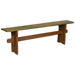Narrow Antique Green Painted Pine Bench
