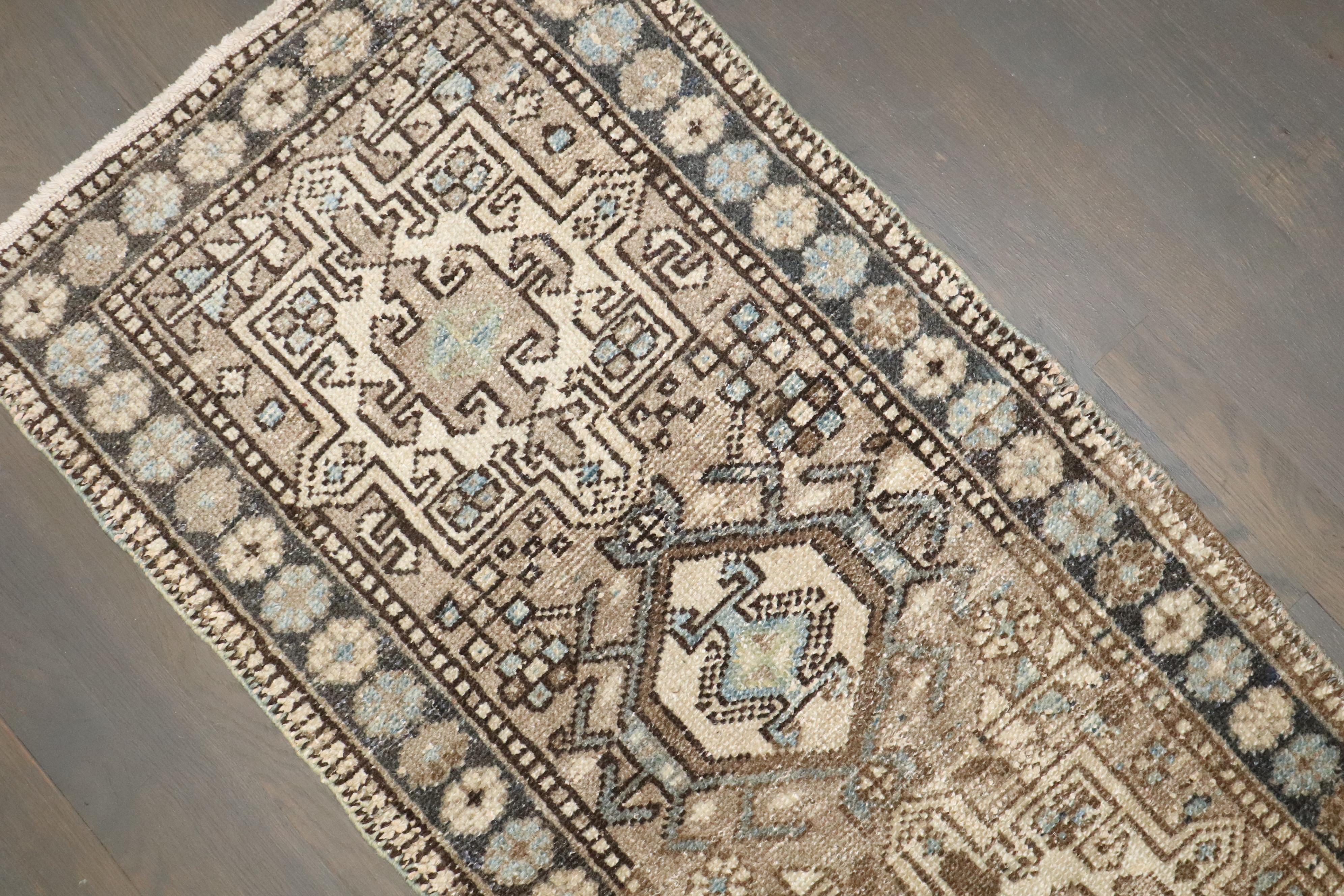 Wool Zabihi Collection Narrow Vintage Heriz Persian Runner For Sale