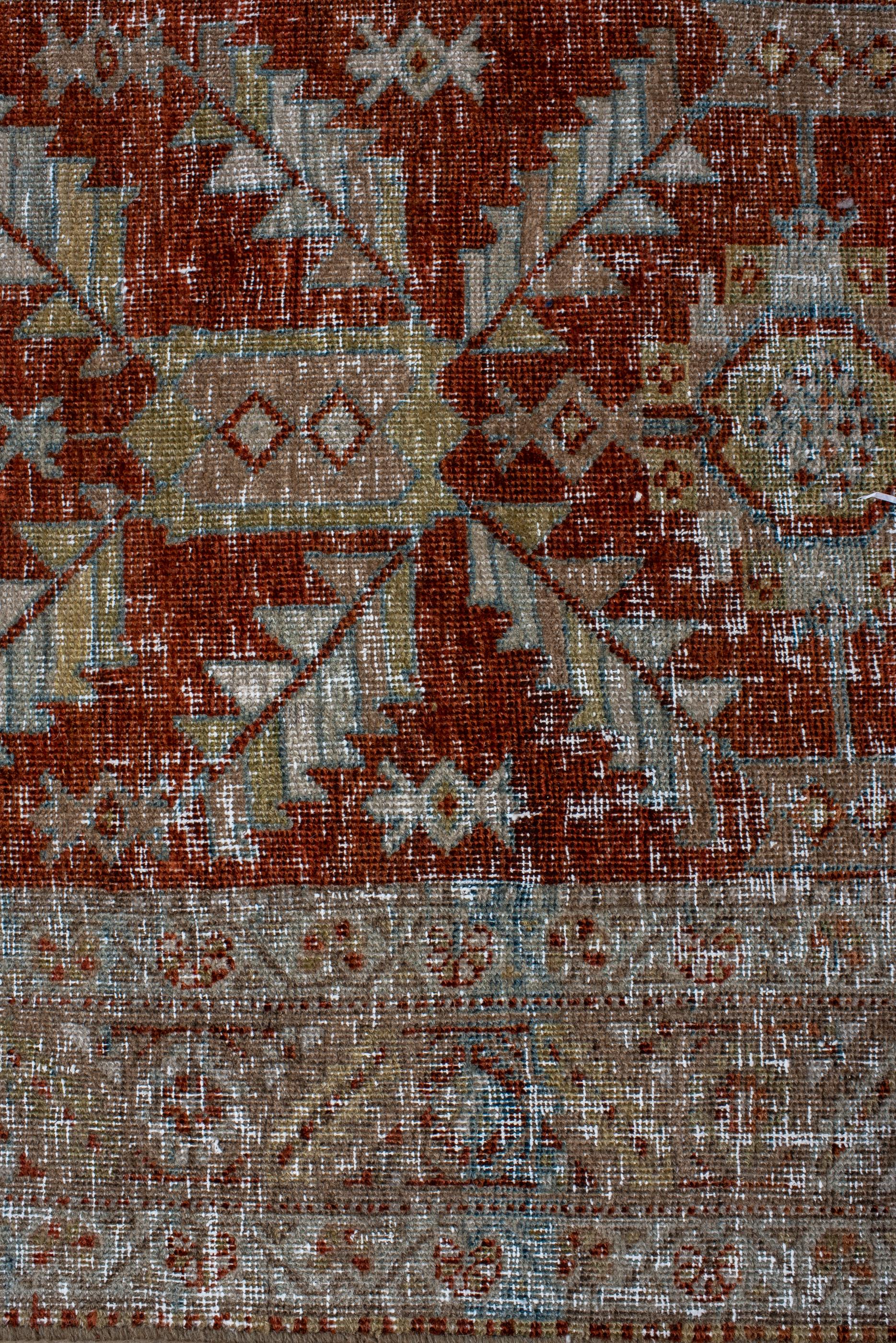 Narrow Antique Heriz Runner with Red Field  In Good Condition For Sale In New York, NY