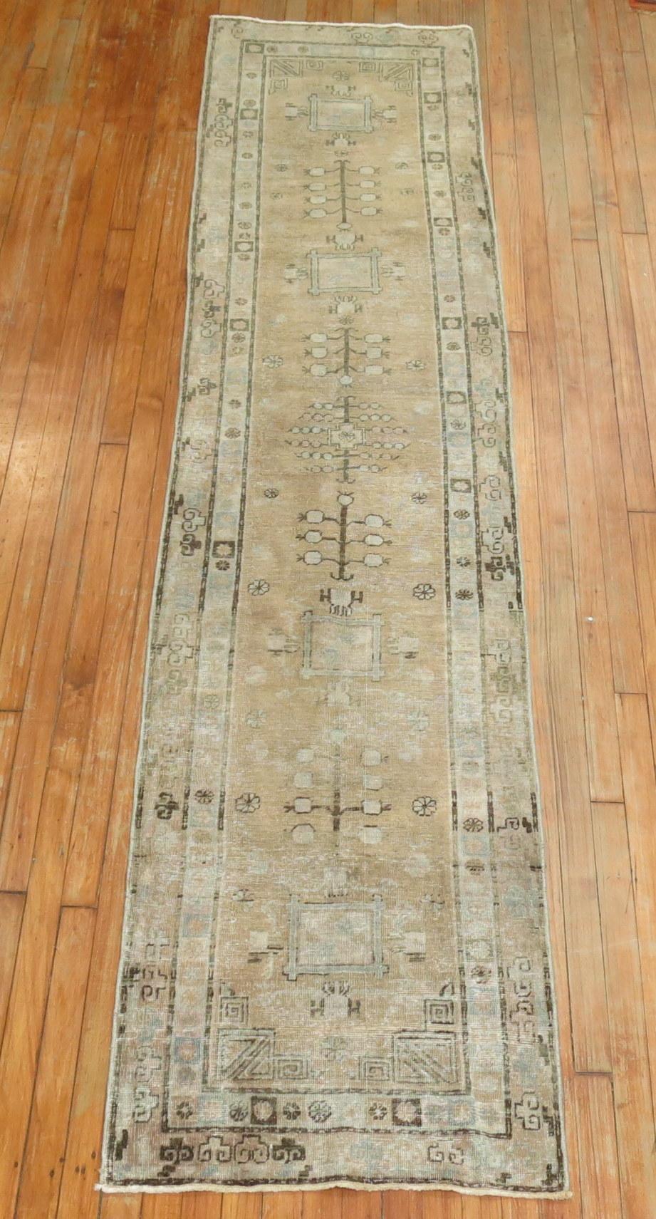 an early 20th century antique Khotan runner in brown, taupe and light blue

Measures: 2'3'' x 9'8''.