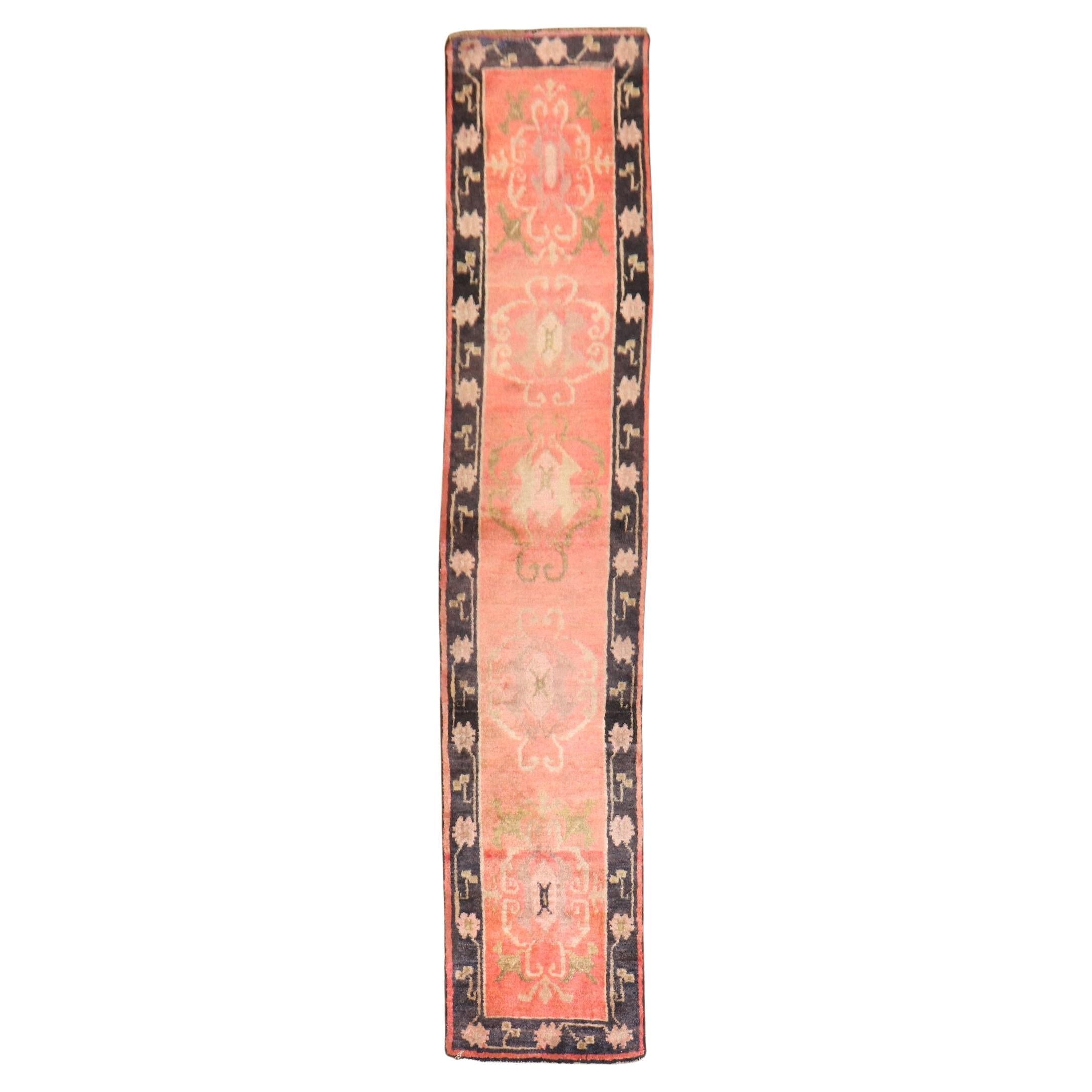 Narrow Antique Orange Tibetan Runner For Sale