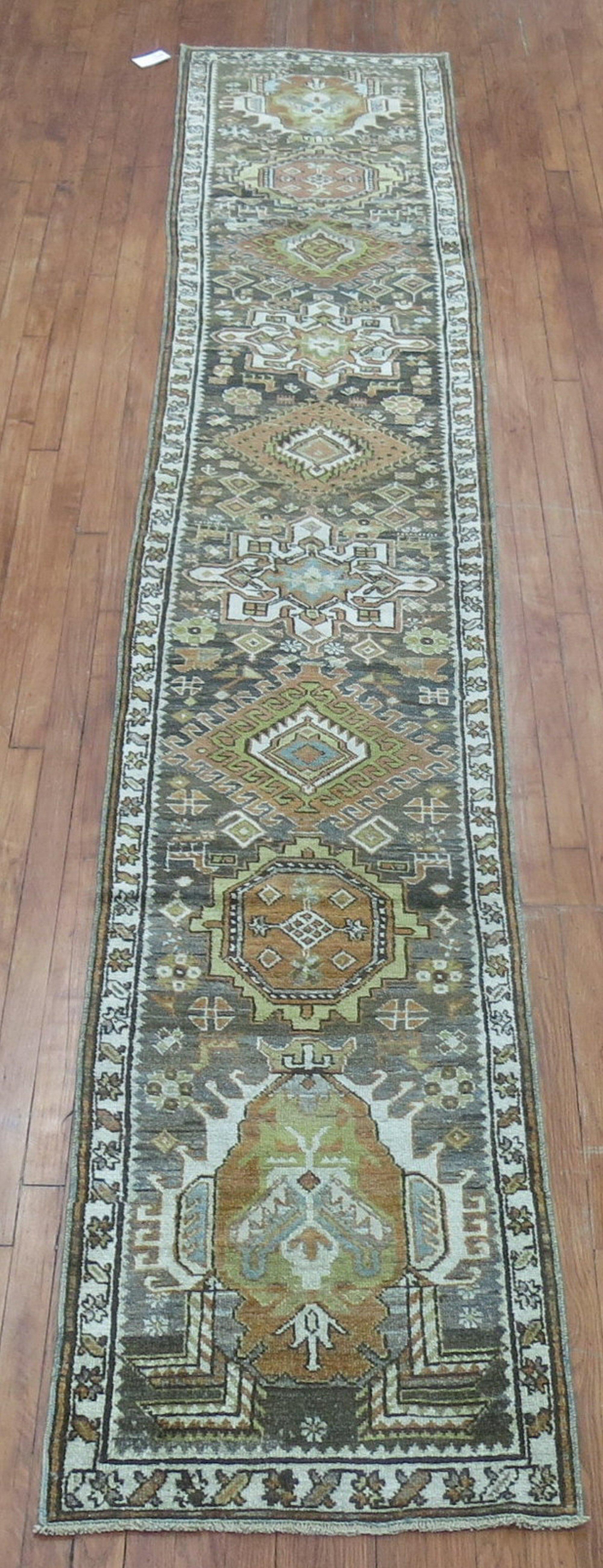 Narrow Antique Persian Heriz Runner In Good Condition For Sale In New York, NY