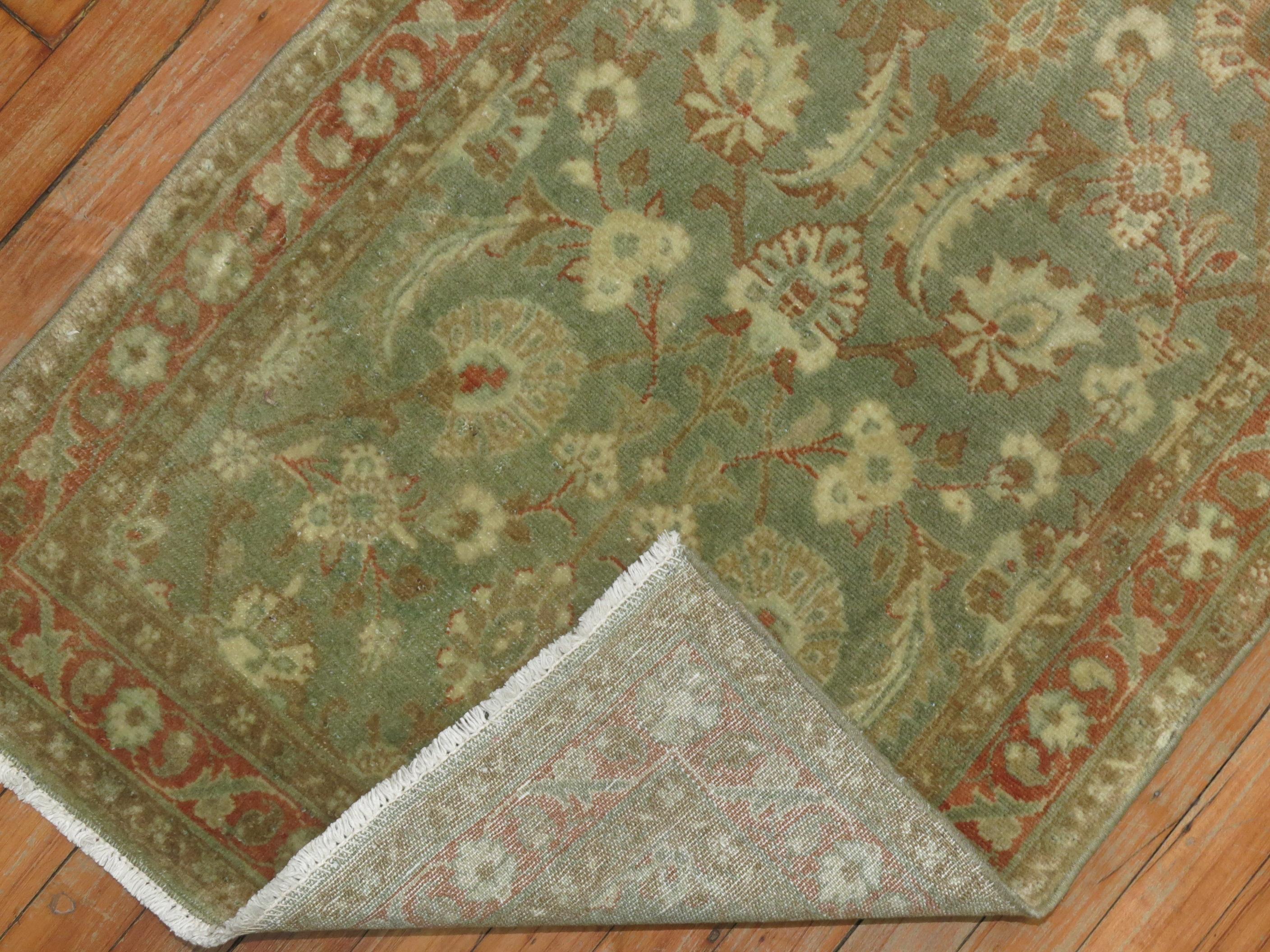 Narrow Antique Persian Tabriz Brown Green Runner In Good Condition For Sale In New York, NY