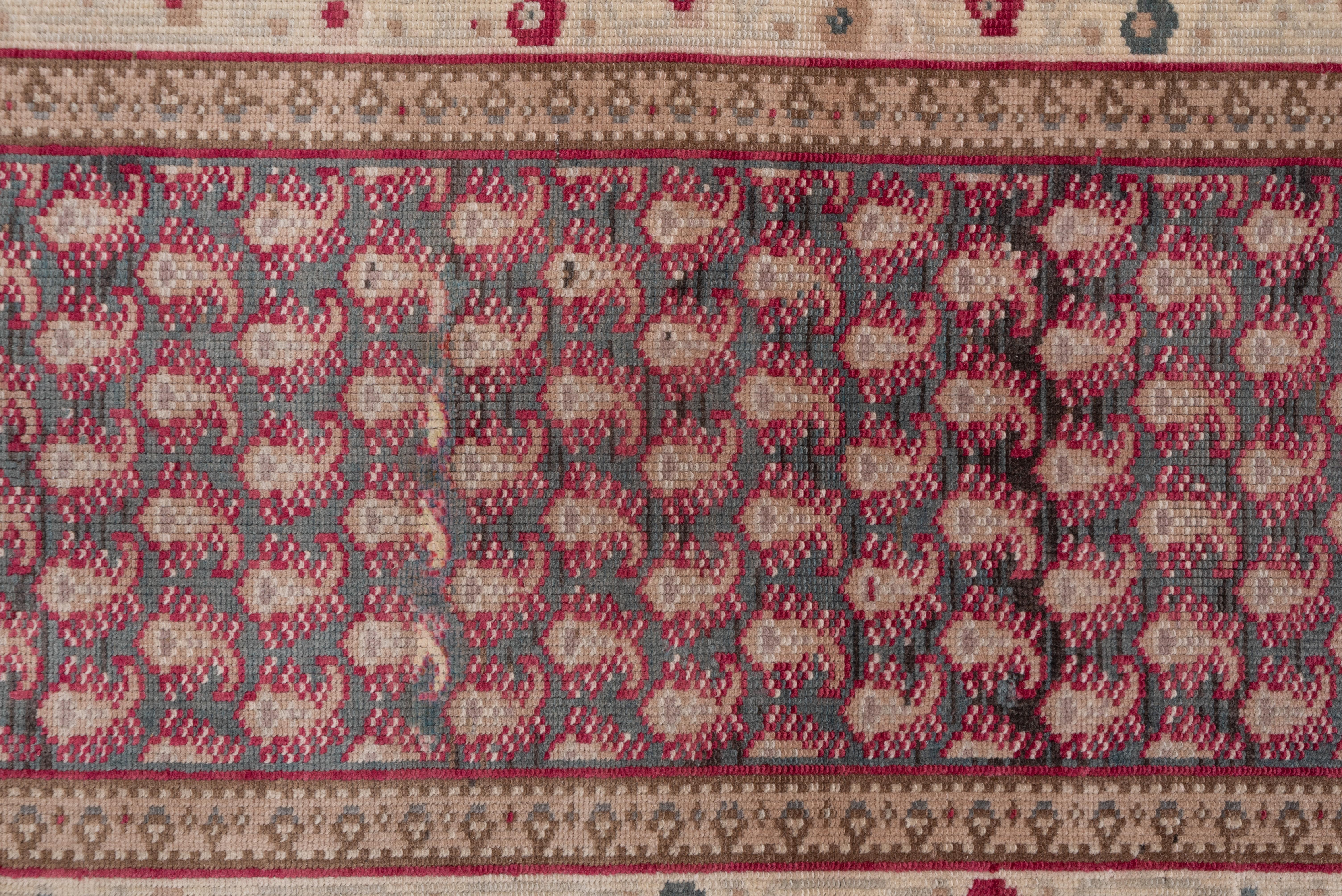 Malayer Narrow Antique Turkish Sivas Long Runner, Grey Field, Raspberry Accents For Sale