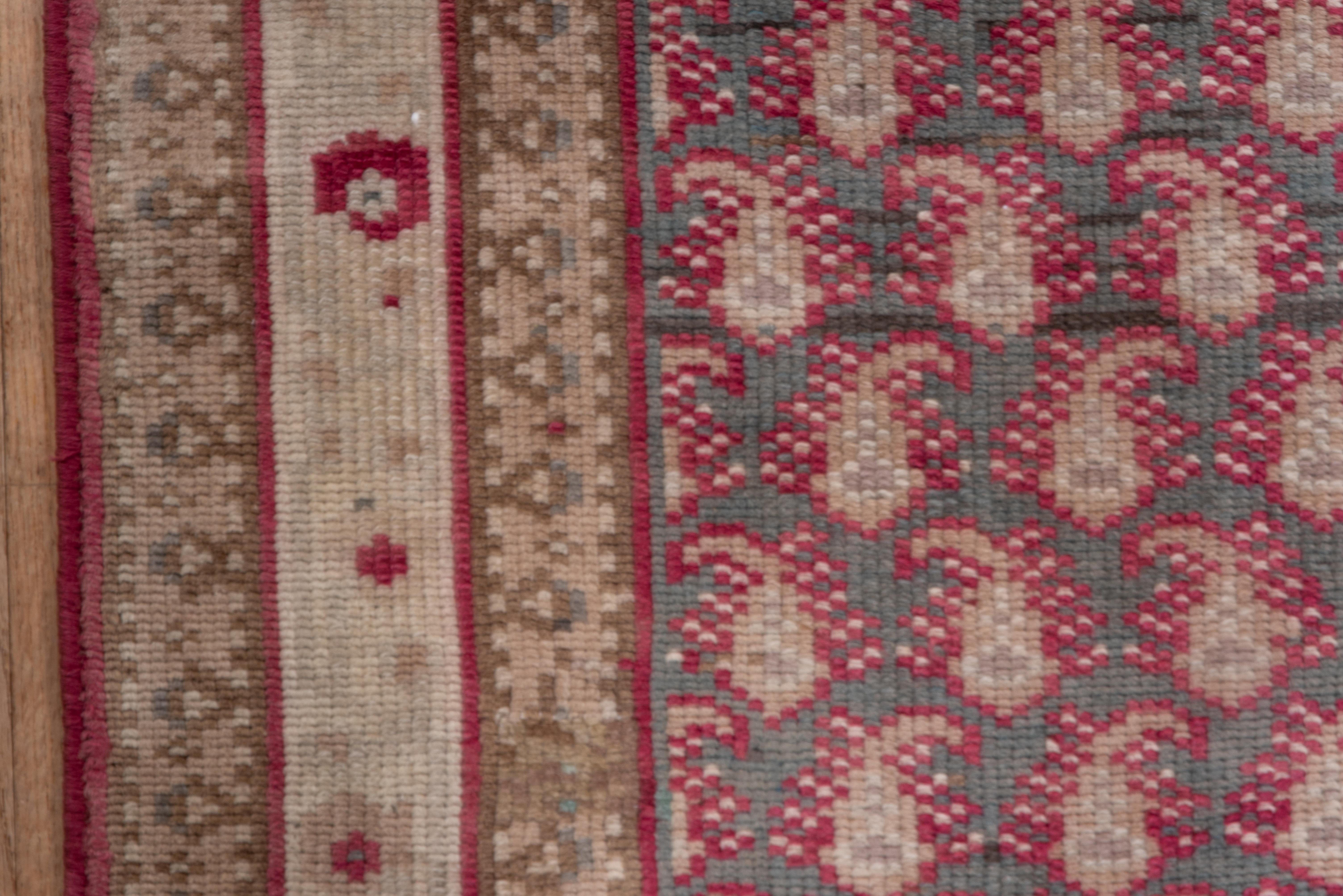 Narrow Antique Turkish Sivas Long Runner, Grey Field, Raspberry Accents In Good Condition For Sale In New York, NY