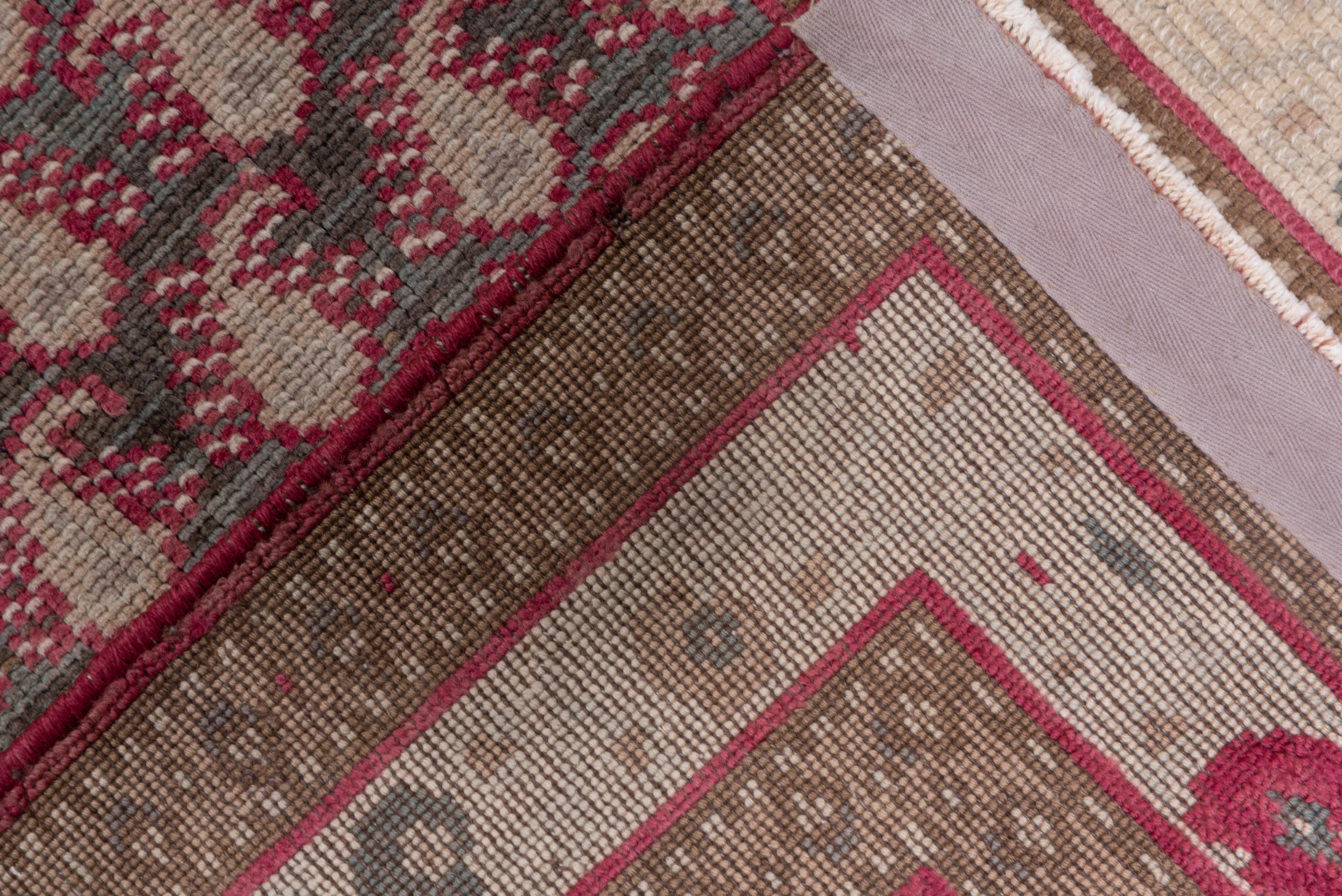 Early 20th Century Narrow Antique Turkish Sivas Long Runner, Grey Field, Raspberry Accents For Sale