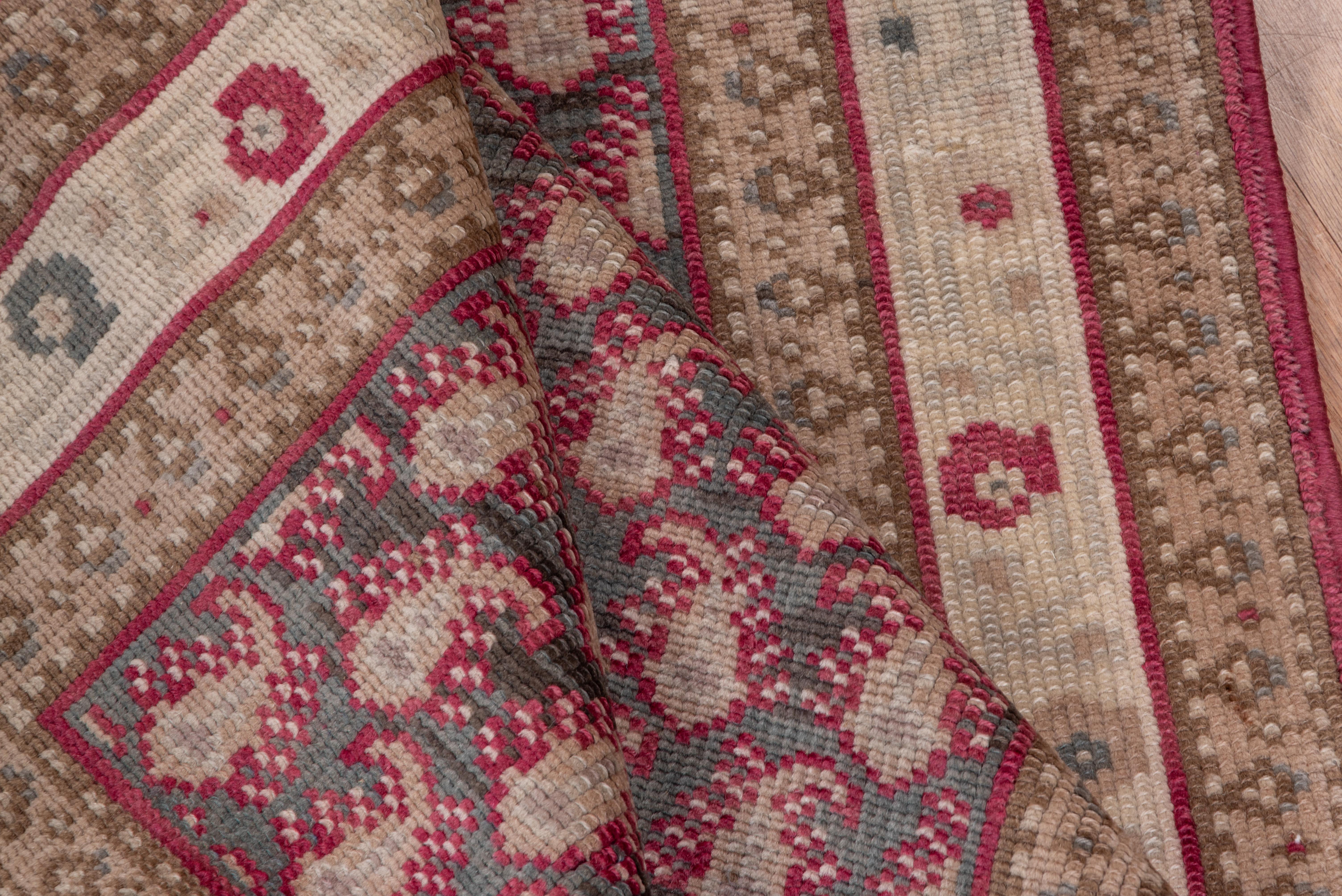 Wool Narrow Antique Turkish Sivas Long Runner, Grey Field, Raspberry Accents For Sale
