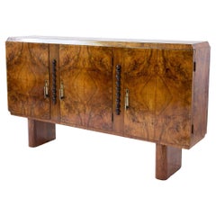 Narrow Art Deco Burl Wood Credenza, signed, Italy 1930s