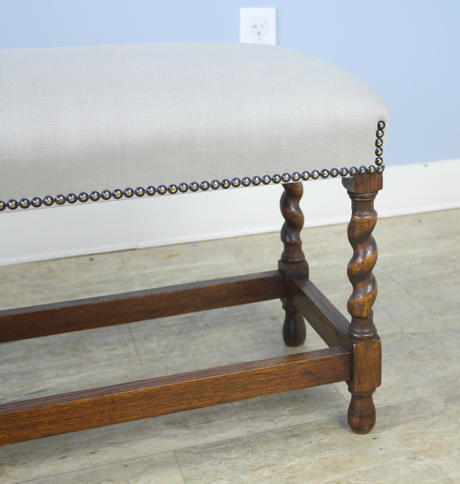Narrow Barley Twist Oak Bench In Good Condition In Port Chester, NY
