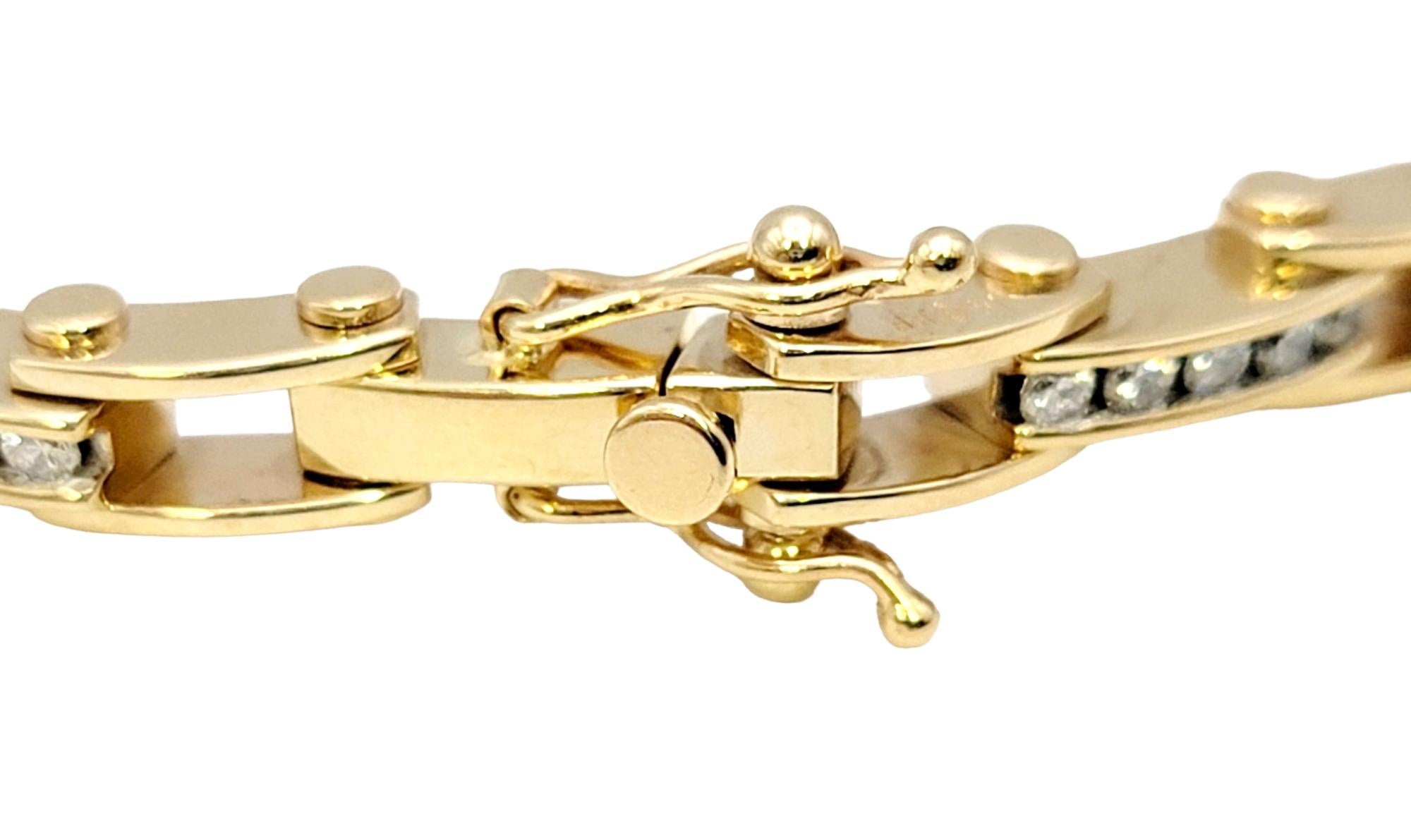 Narrow Bike Chain Style Link Bracelet with Diamonds in 14 Karat Yellow Gold For Sale 1