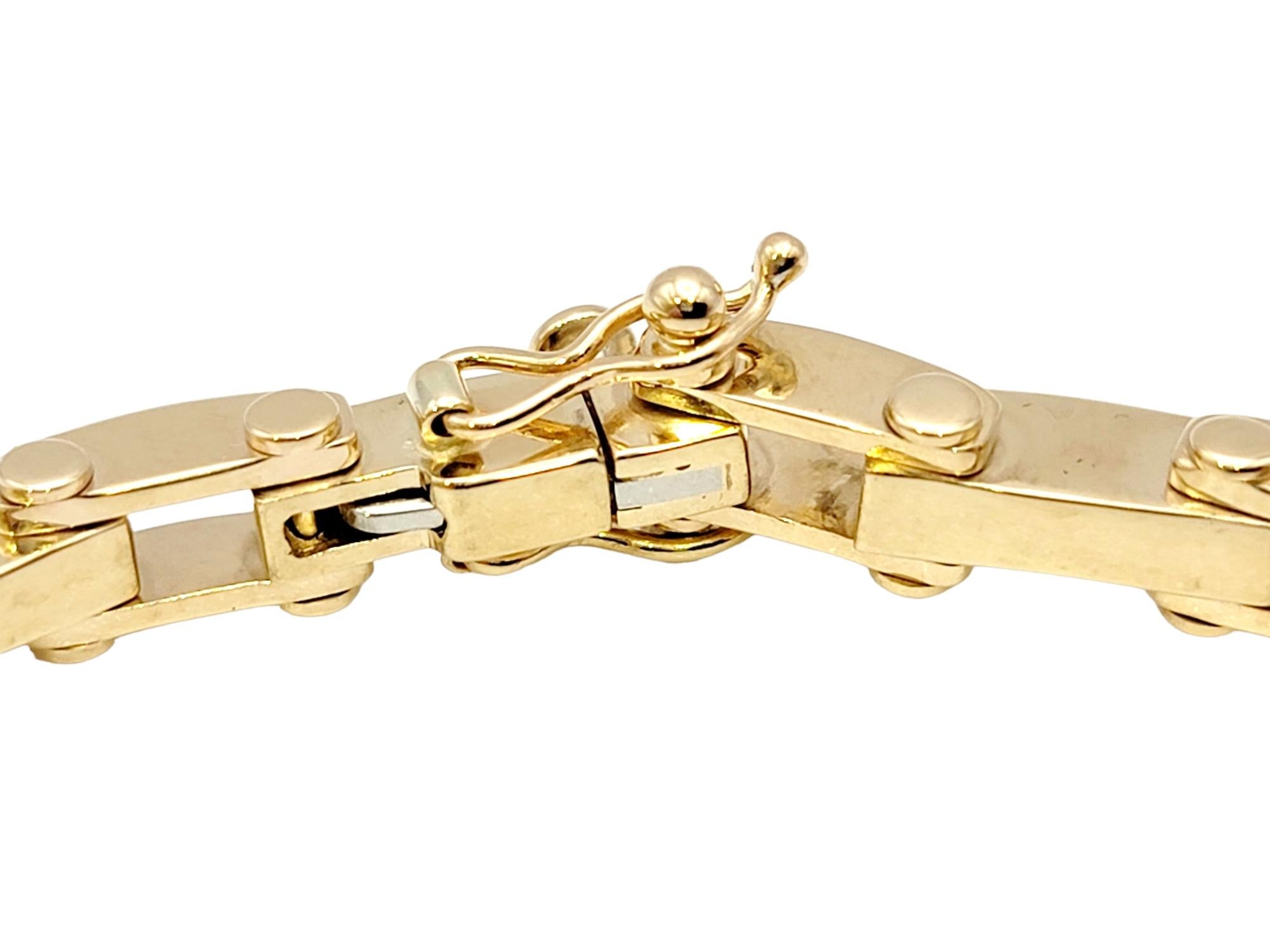 Narrow Bike Chain Style Link Bracelet with Diamonds in 14 Karat Yellow Gold For Sale 2
