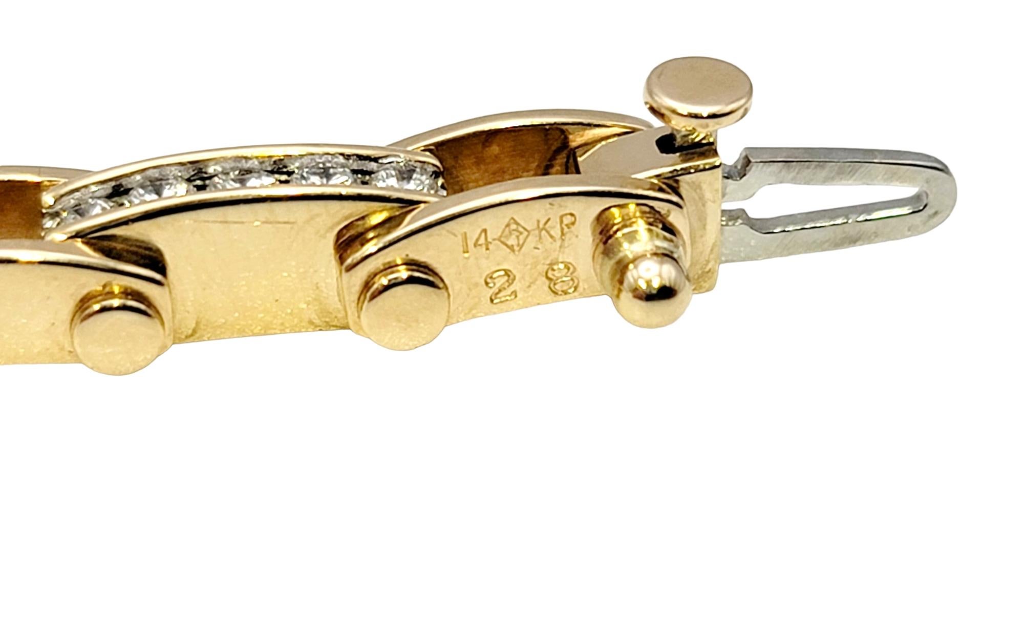 Narrow Bike Chain Style Link Bracelet with Diamonds in 14 Karat Yellow Gold For Sale 3
