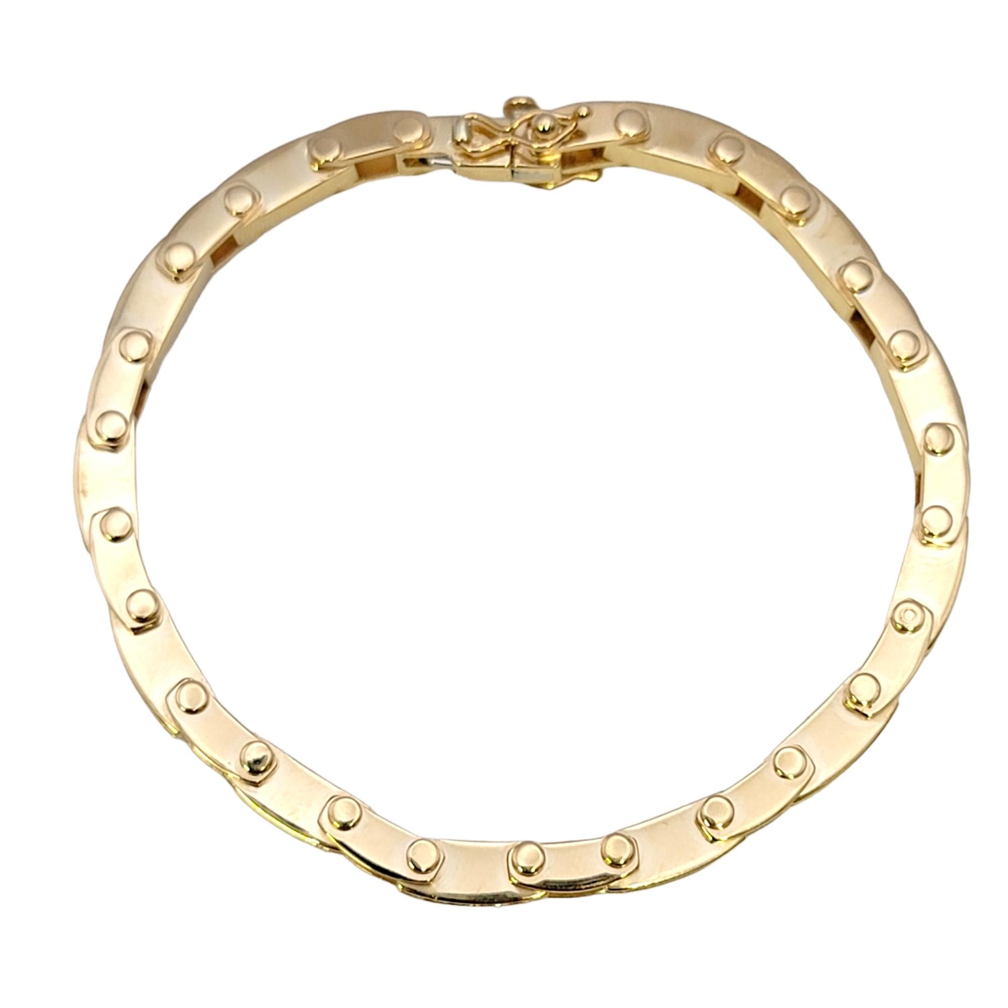 Narrow Bike Chain Style Link Bracelet with Diamonds in 14 Karat Yellow Gold For Sale 4
