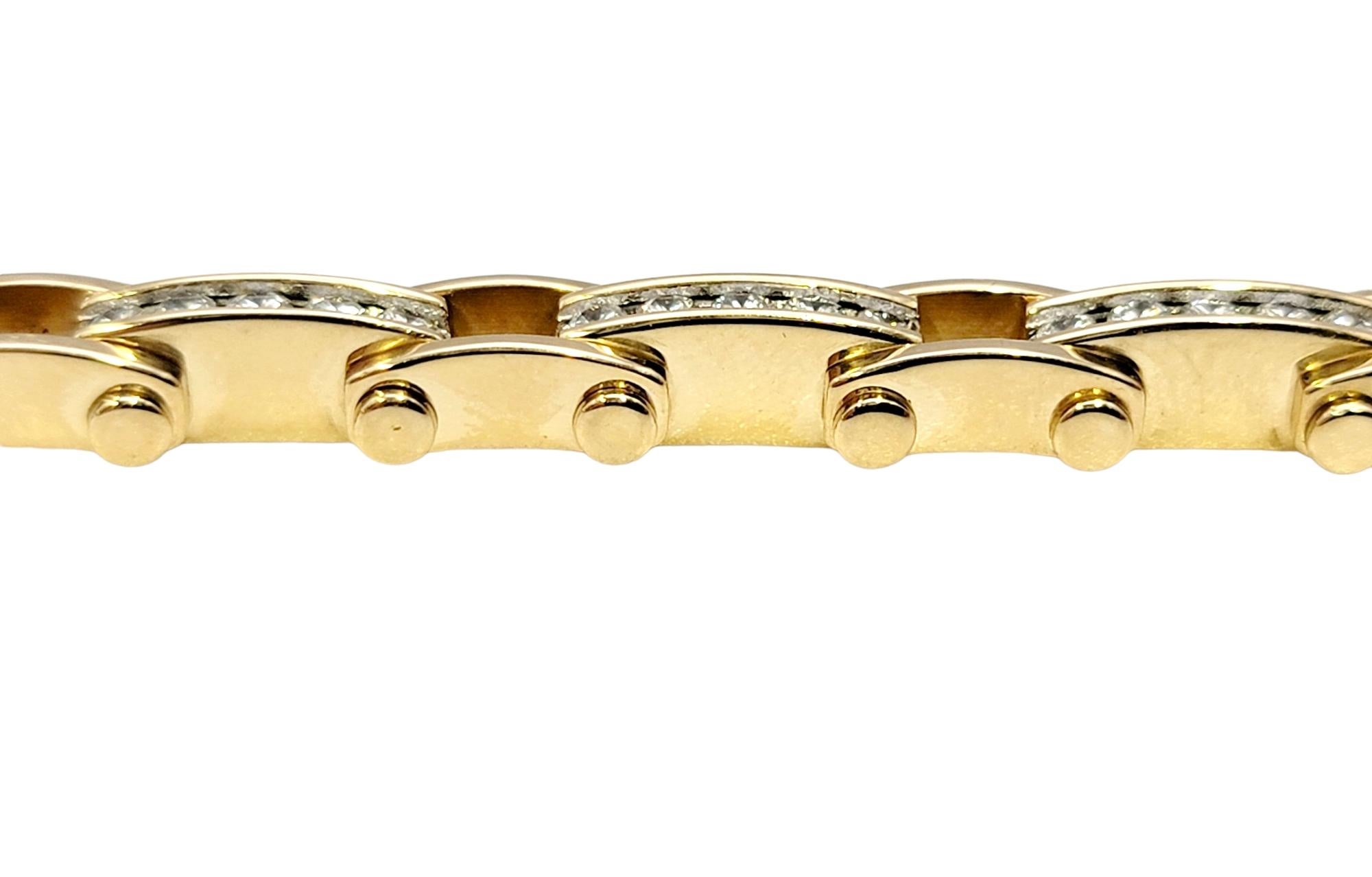 Round Cut Narrow Bike Chain Style Link Bracelet with Diamonds in 14 Karat Yellow Gold For Sale