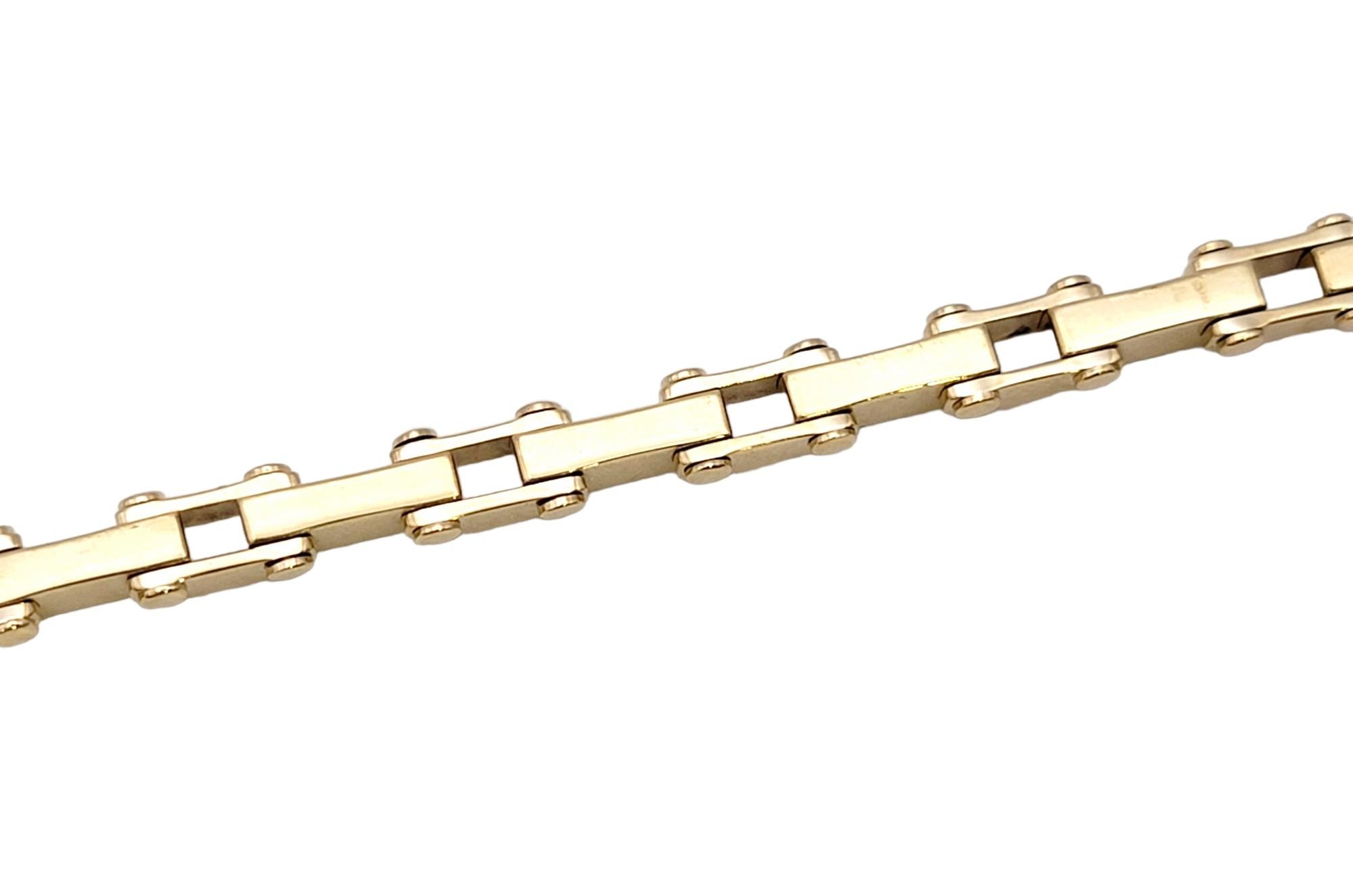 Narrow Bike Chain Style Link Bracelet with Diamonds in 14 Karat Yellow Gold In Good Condition For Sale In Scottsdale, AZ