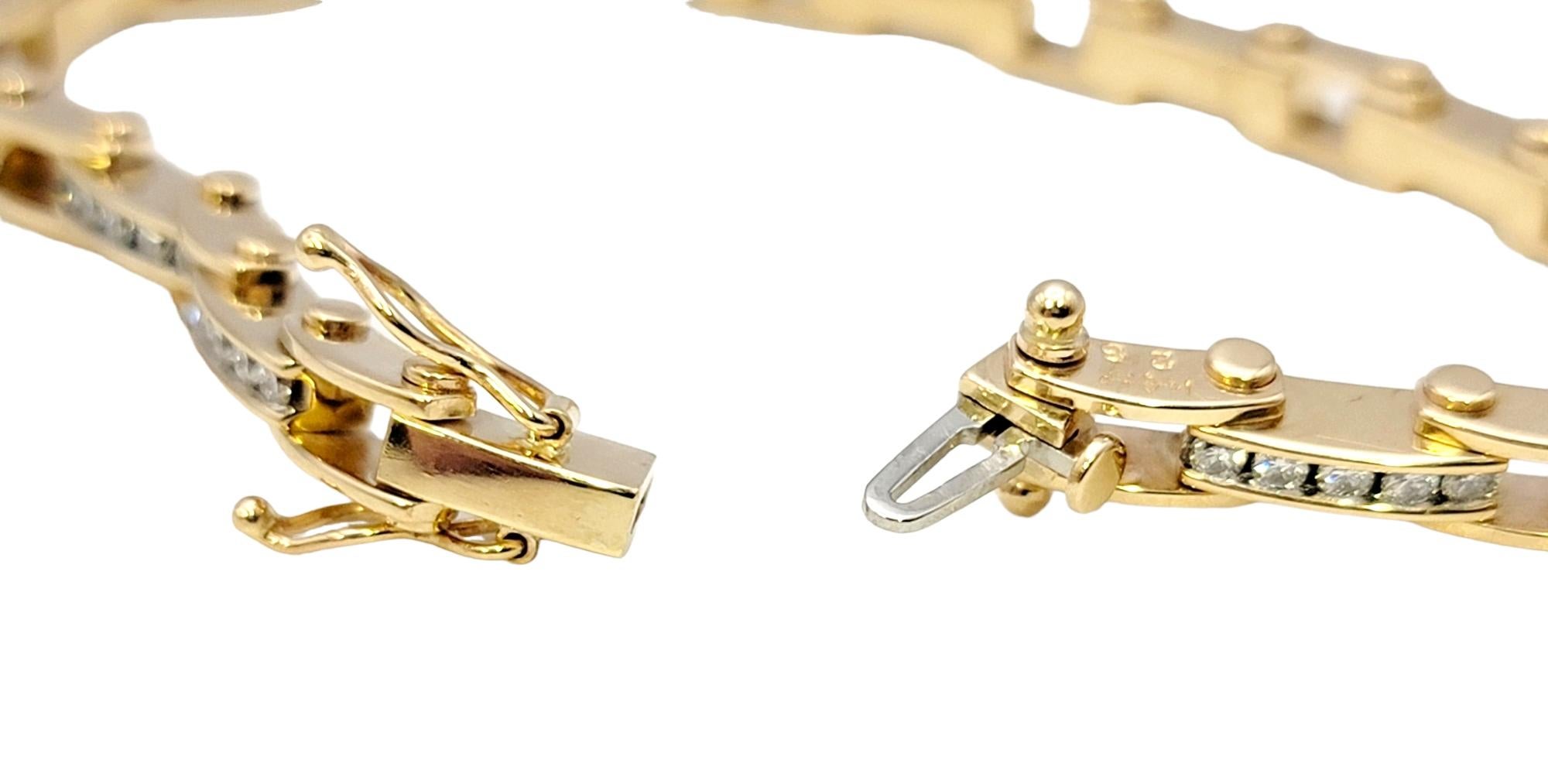 Women's Narrow Bike Chain Style Link Bracelet with Diamonds in 14 Karat Yellow Gold For Sale