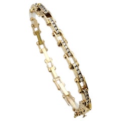 Narrow Bike Chain Style Link Bracelet with Diamonds in 14 Karat Yellow Gold
