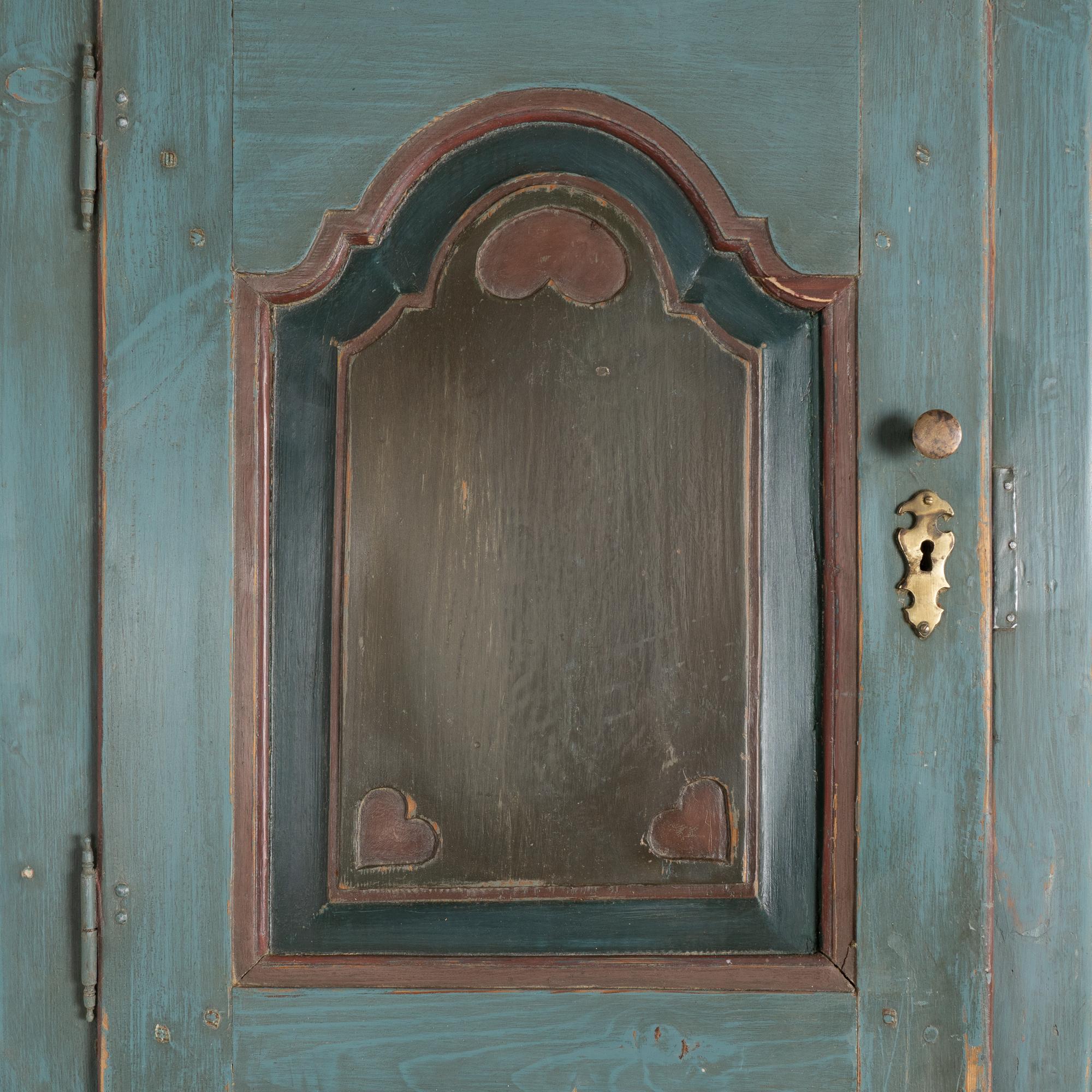 Narrow Blue Corner Cupboard with Three Cabinet Doors, Denmark circa 1820-40 2