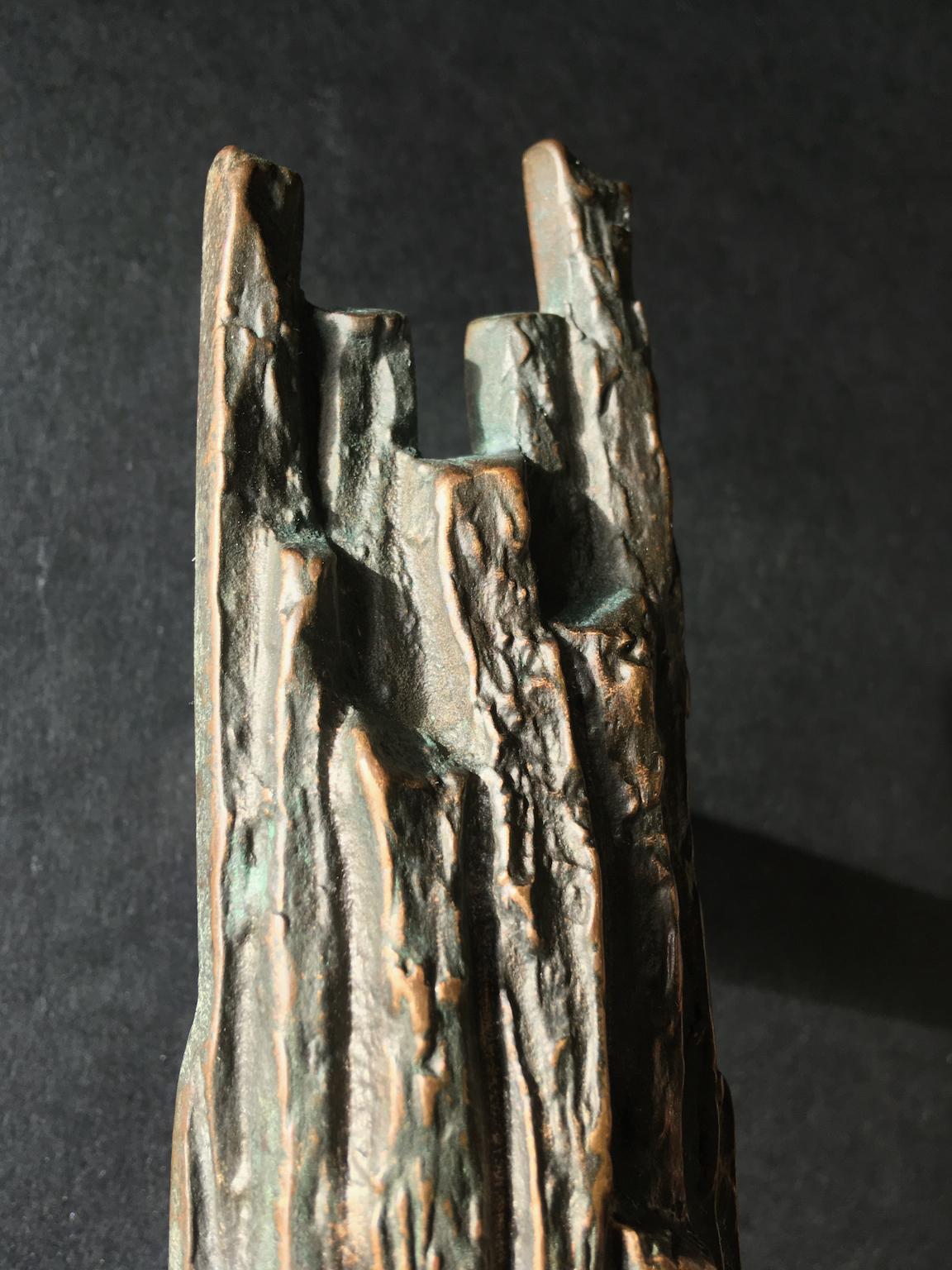 Mid-Century Modern Narrow Bronze Handle with Tree Bark or Rock Design