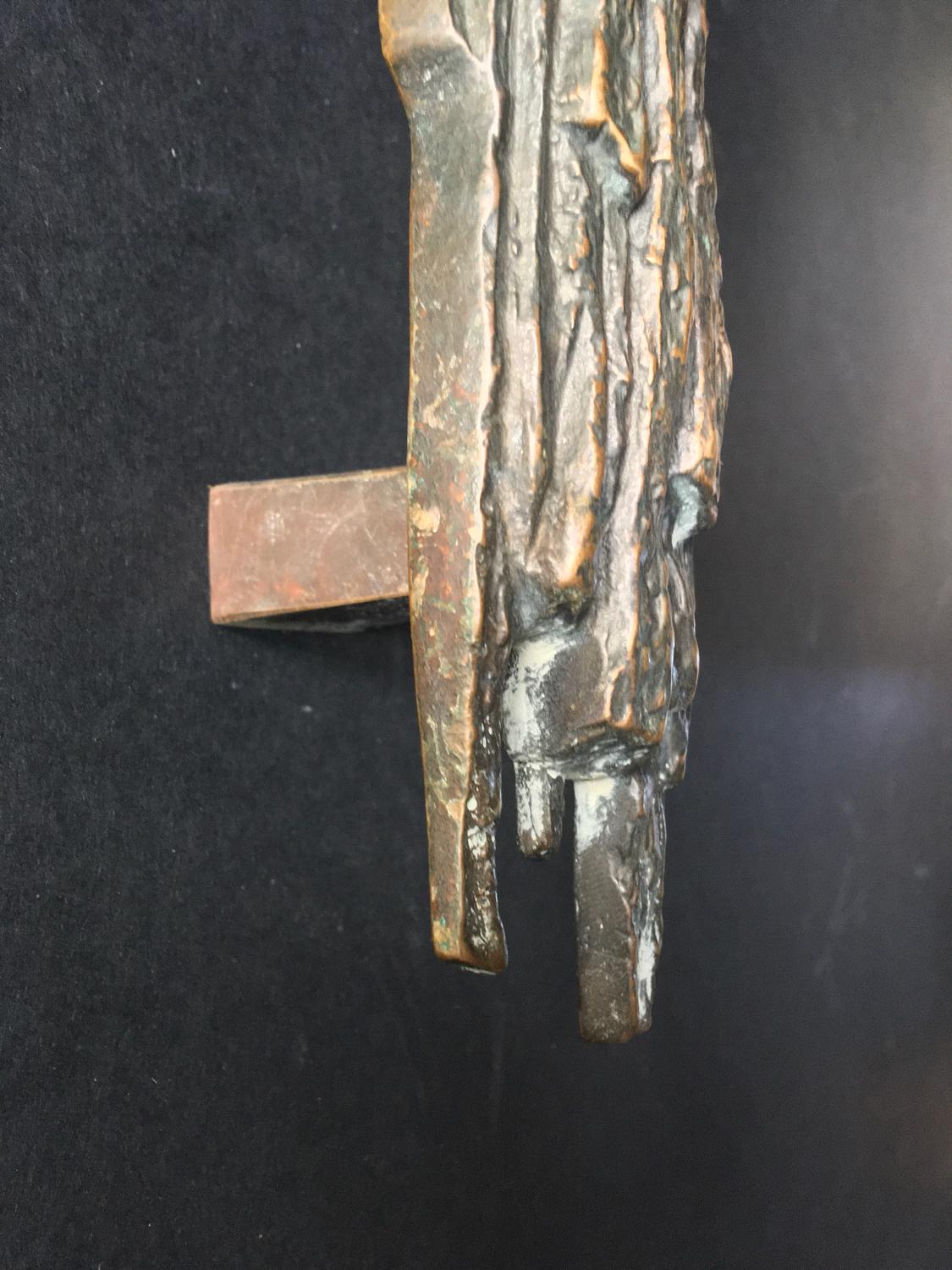 Cast Narrow Bronze Handle with Tree Bark or Rock Design