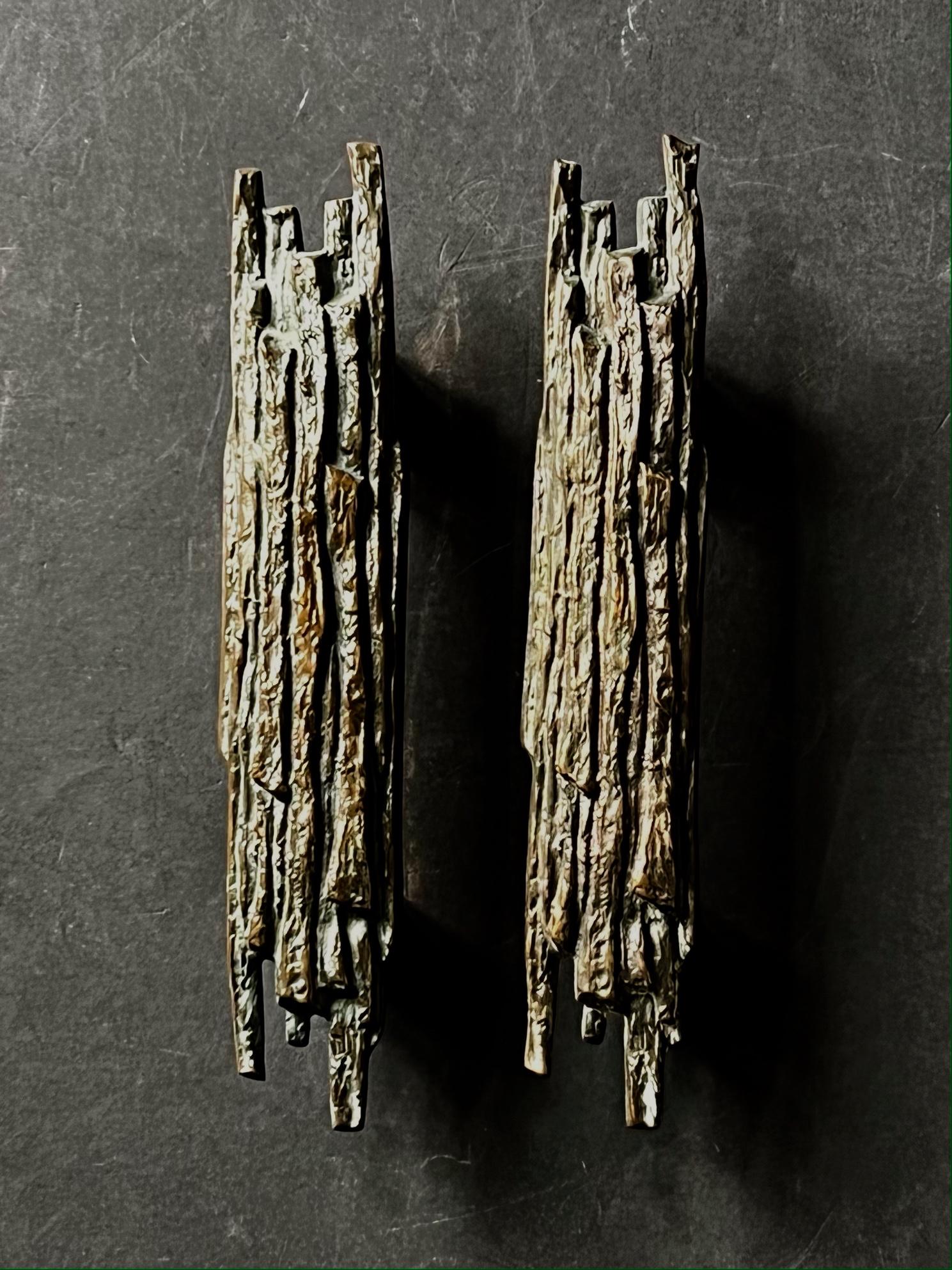 Narrow Bronze Handle with Tree Bark or Rock Design 1