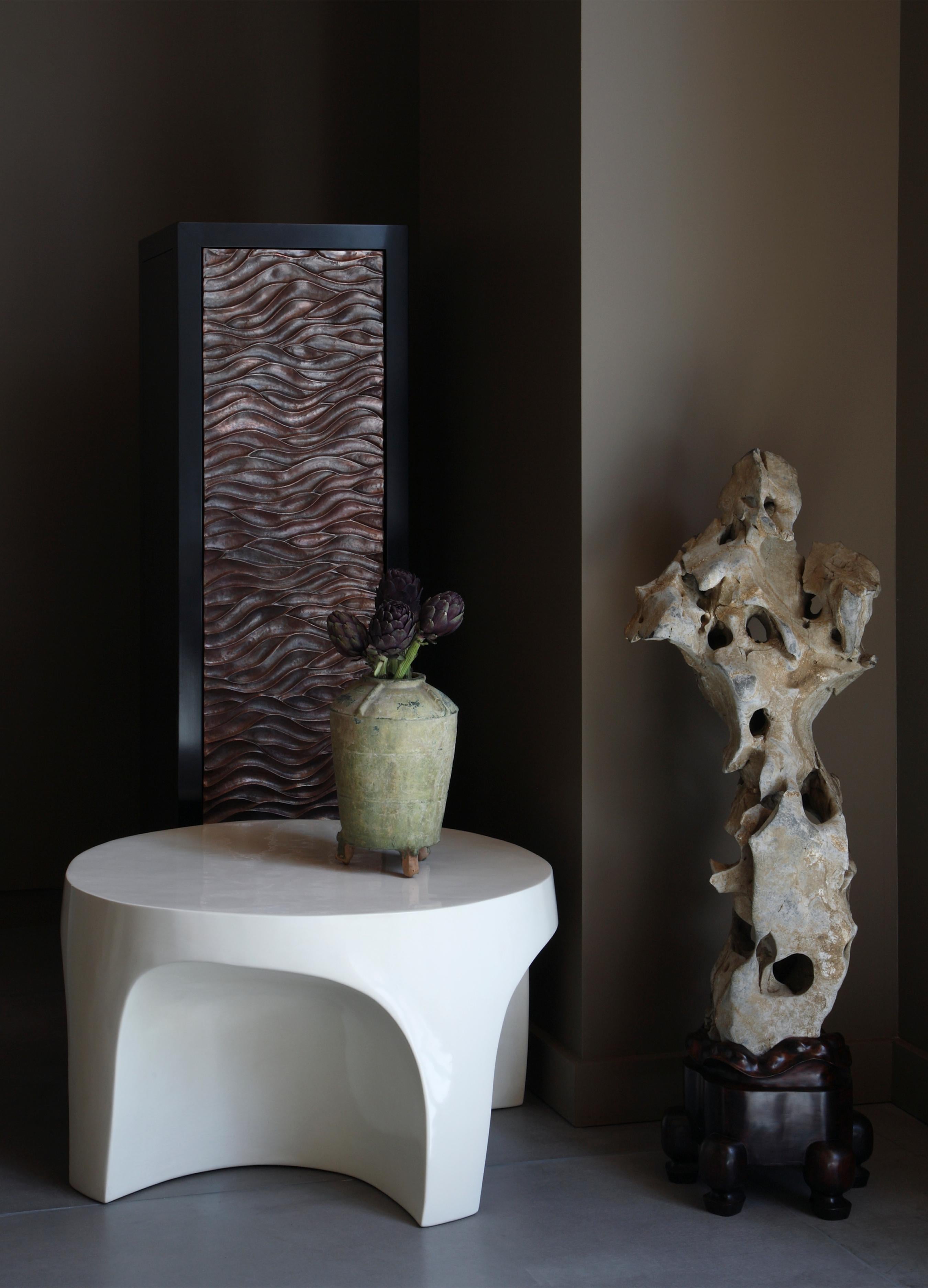 Contemporary Narrow Cabinet with Gobi Design Single Door by Robert Kuo, Limited Edition For Sale