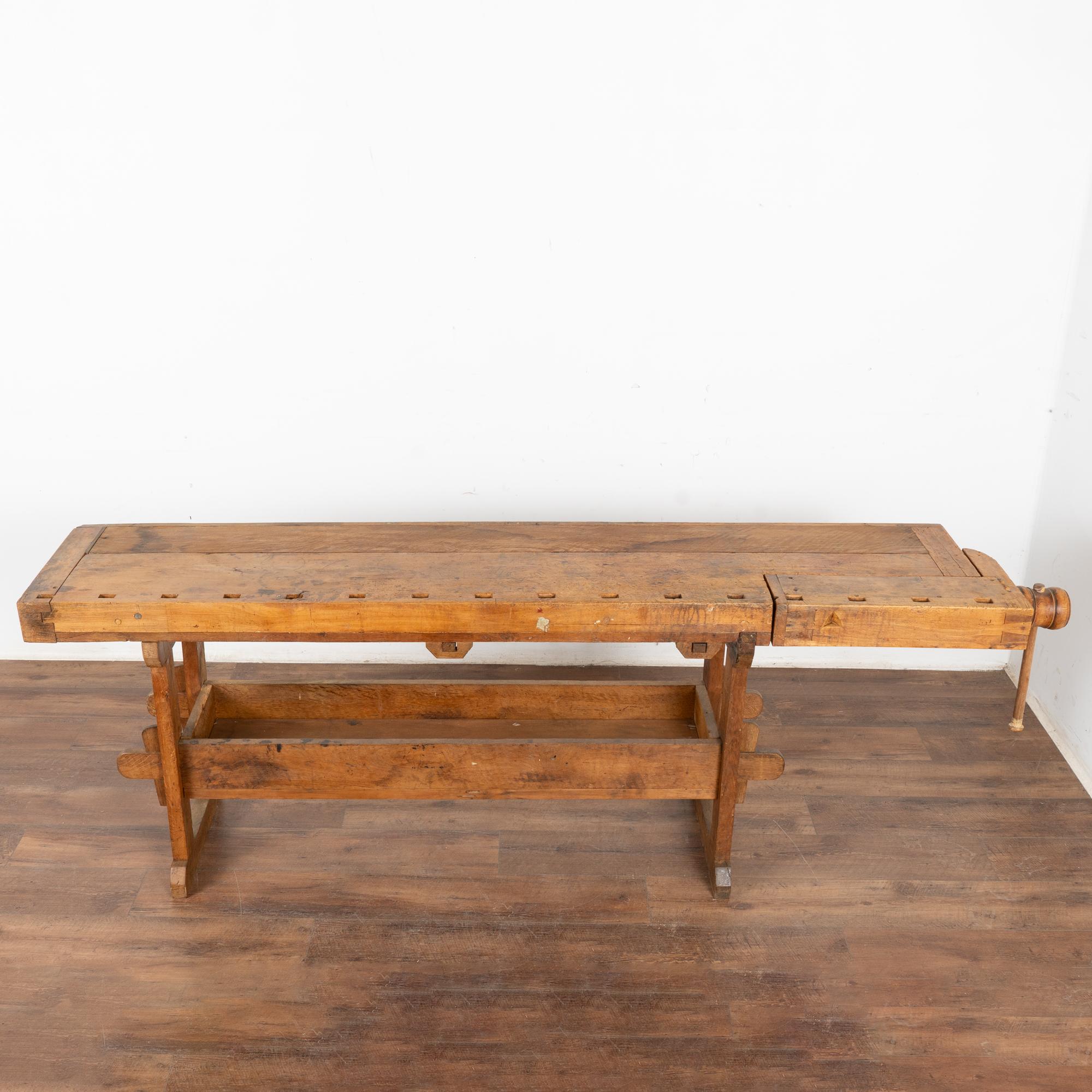 Narrow Carpenter's Workbench Rustic Console Table, circa 1890 In Good Condition In Round Top, TX