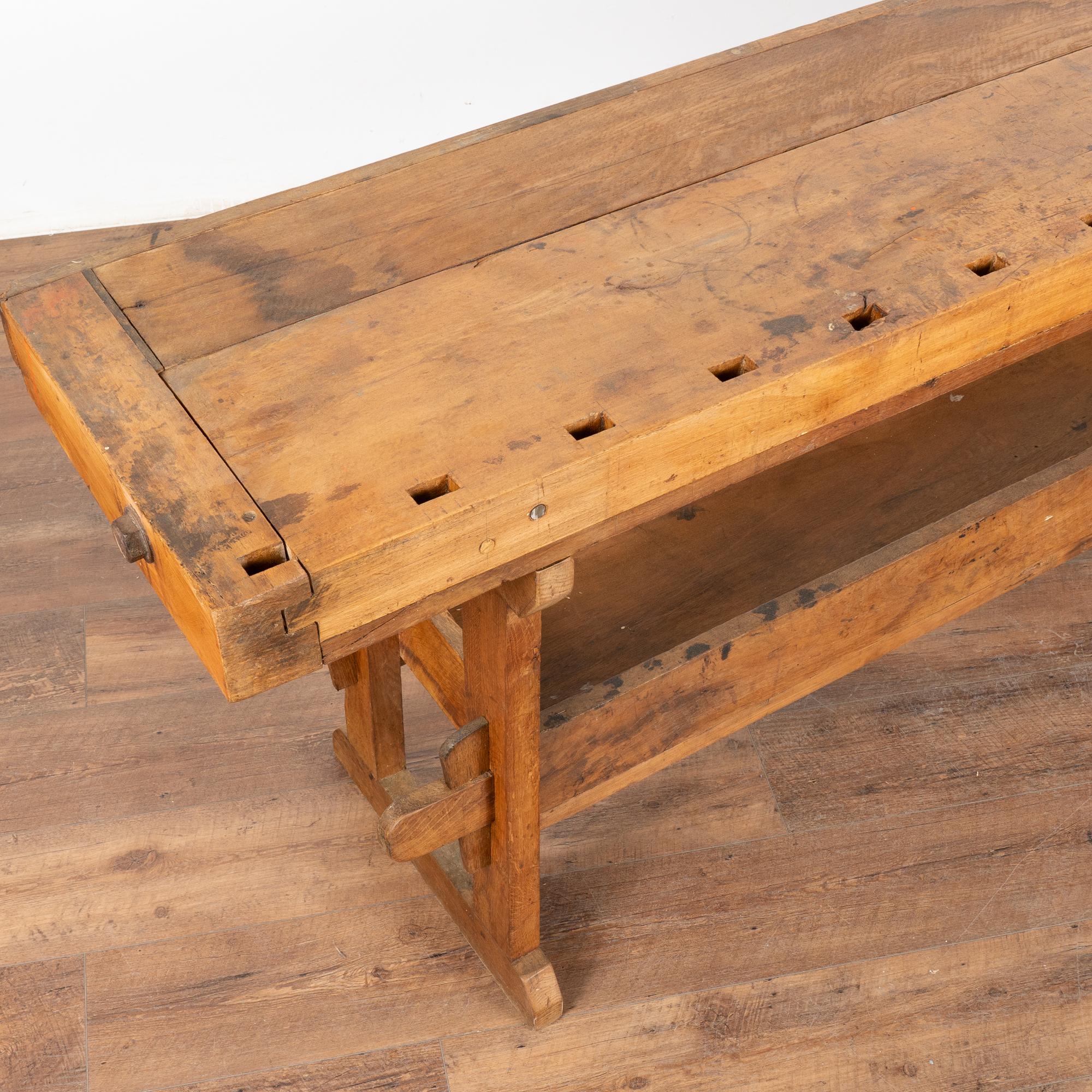 19th Century Narrow Carpenter's Workbench Rustic Console Table, circa 1890