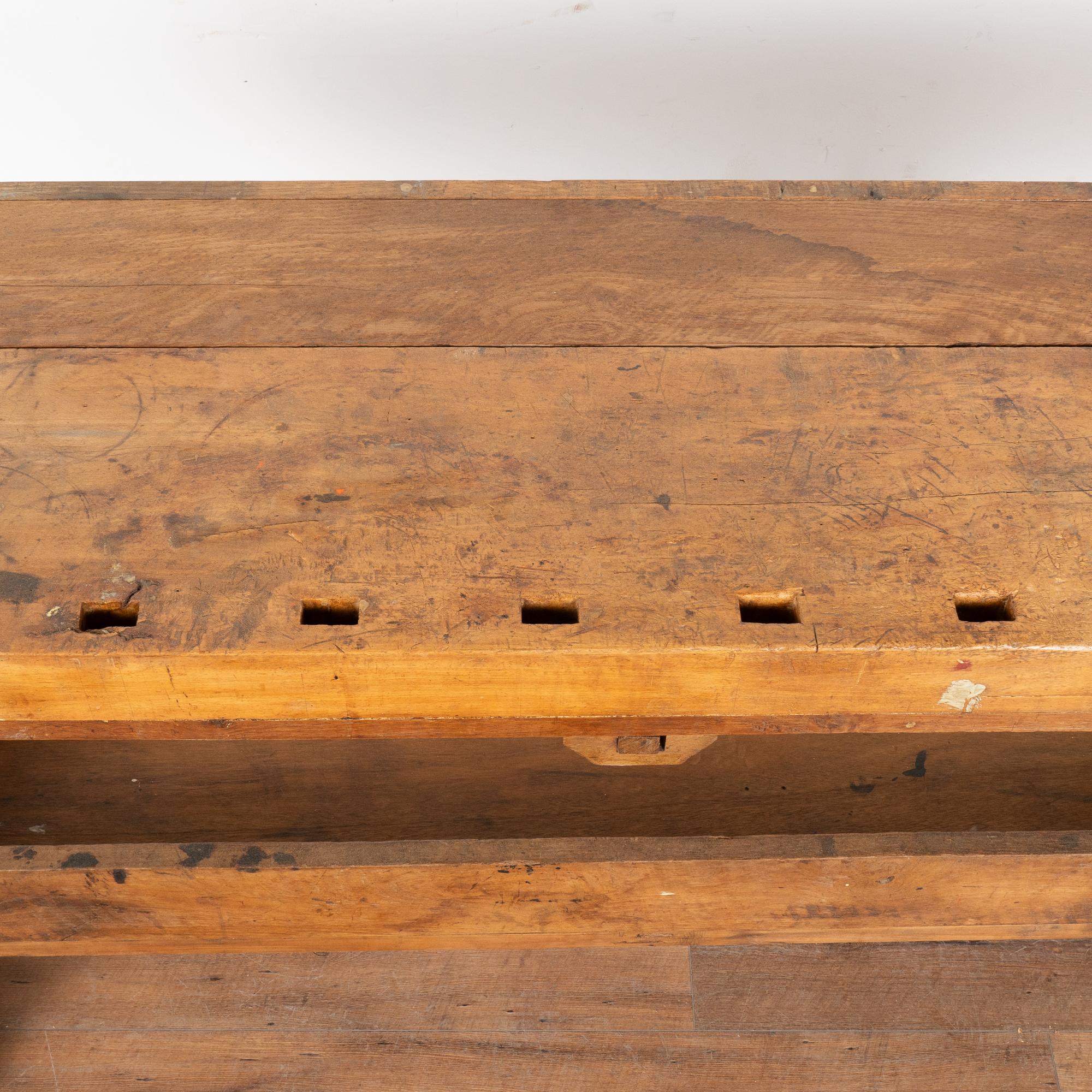 Wood Narrow Carpenter's Workbench Rustic Console Table, circa 1890