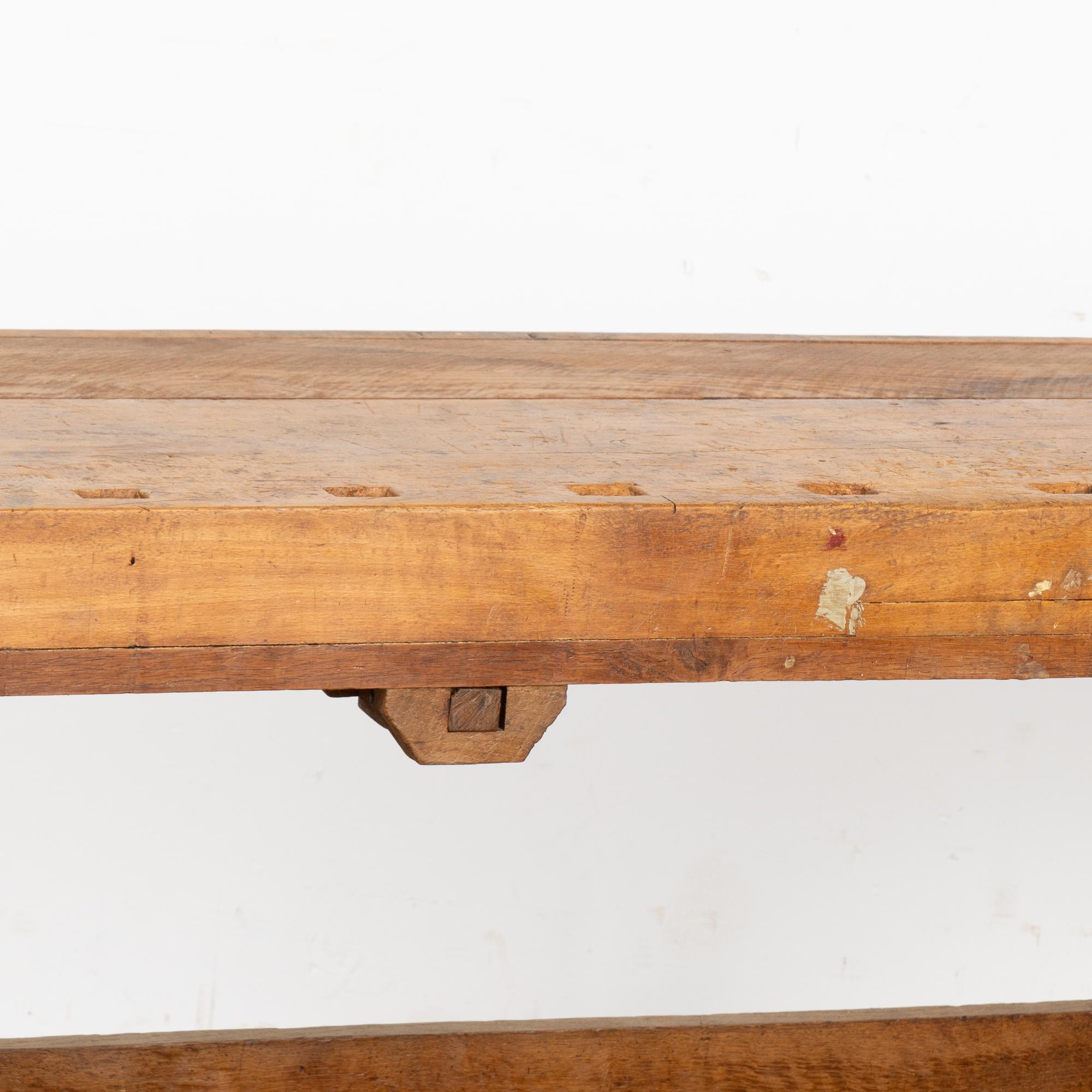 Narrow Carpenter's Workbench Rustic Console Table, circa 1890 1